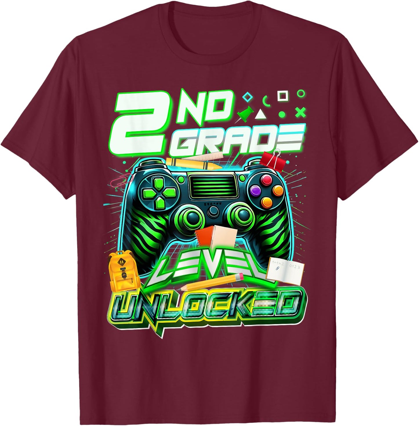 Back To School 2nd Grade Level Unlocked Gamer First Day T-Shirt - T-Shirt | Maroon
