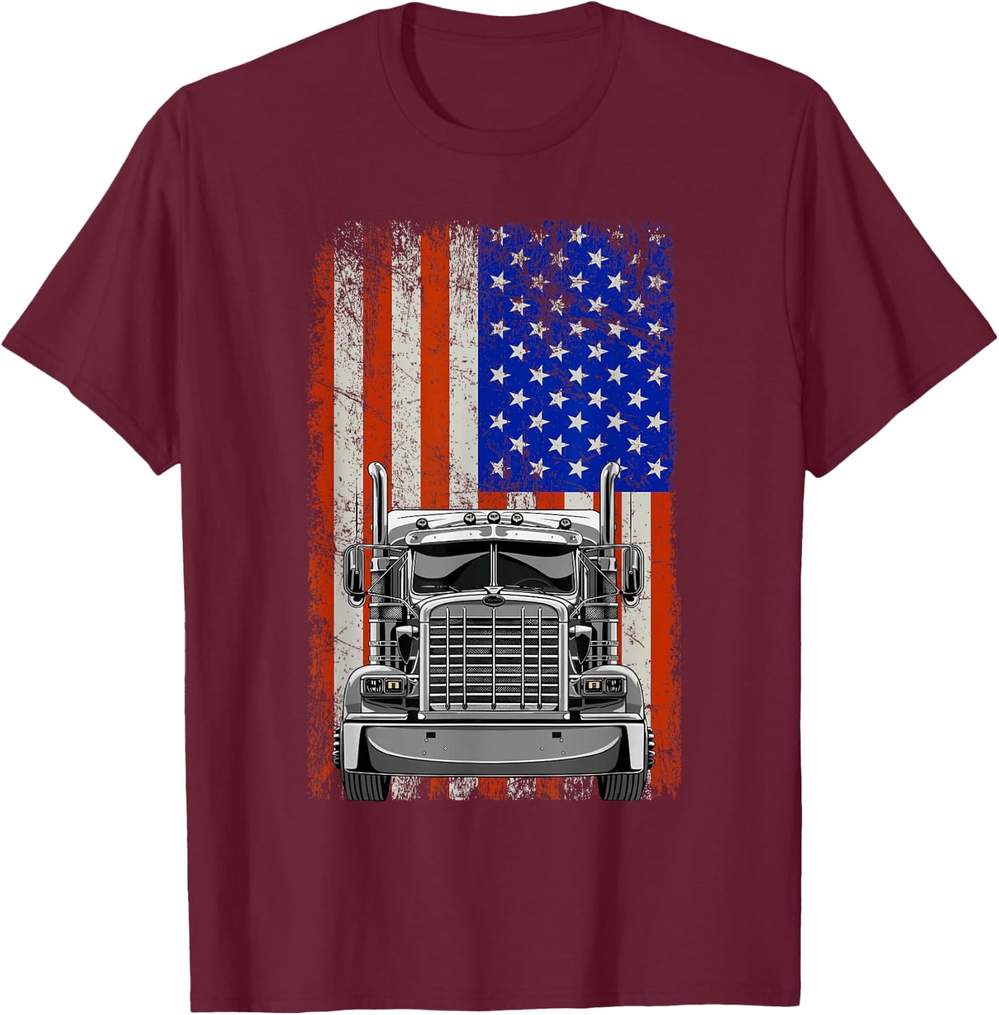 US American Flag Semi Truck Driver T-Shirt - T-Shirt | Maroon