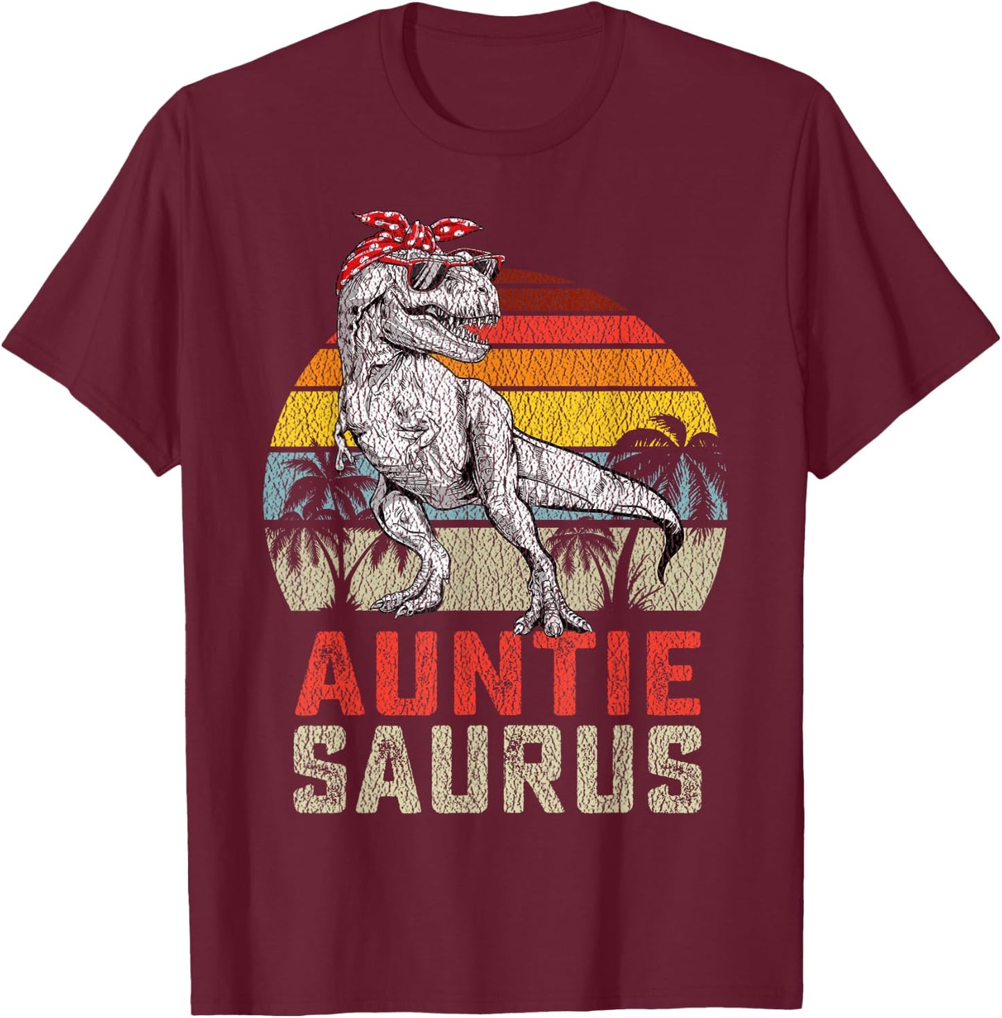 Auntiesaurus T Rex Dinosaur Auntie Saurus Family Matching T-Shirt - T-Shirt | Maroon