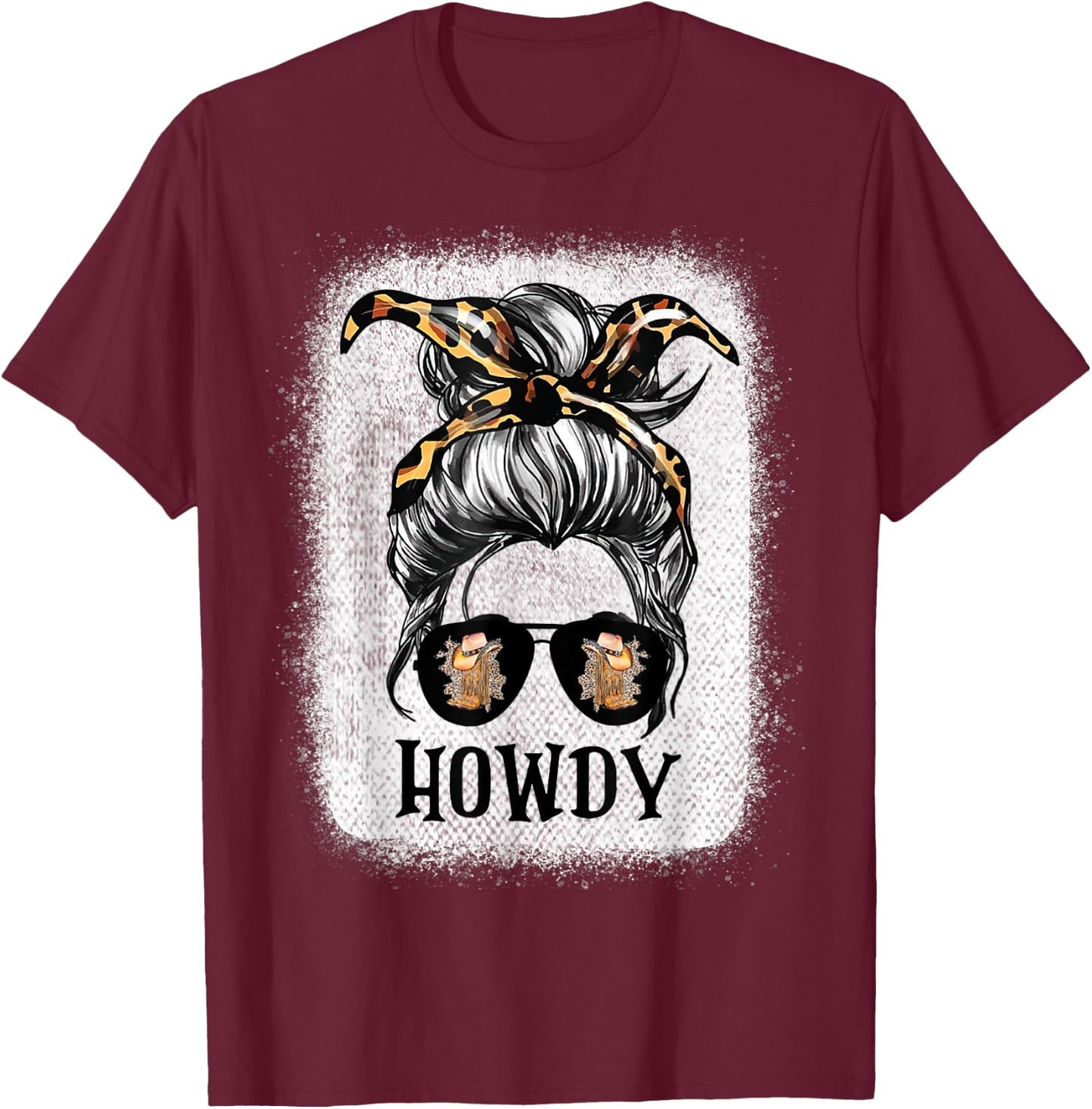 Messy Bun Hat Howdy Rodeo Western Country Southern Cowgirl T-Shirt - T-Shirt | Maroon