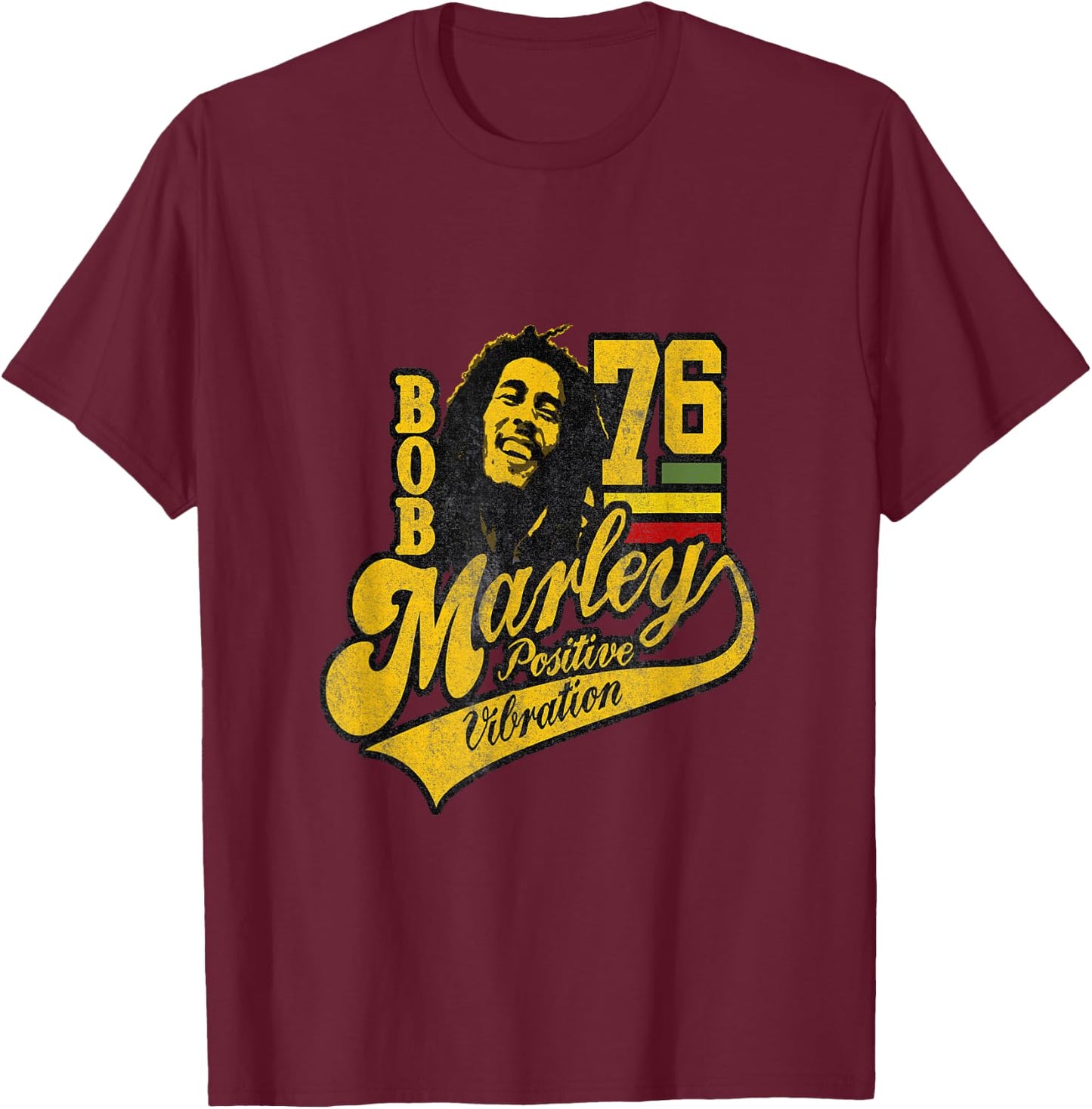 Bob Marley Positive Vibrations Soccer T-Shirt - T-Shirt | Maroon