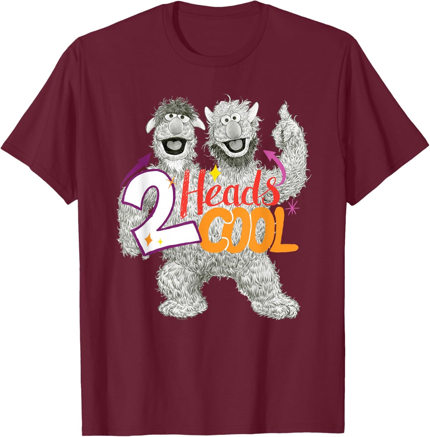 Sesame Street Two-Headed Monster 2 Heads Cool T-Shirt - T-Shirt | Maroon