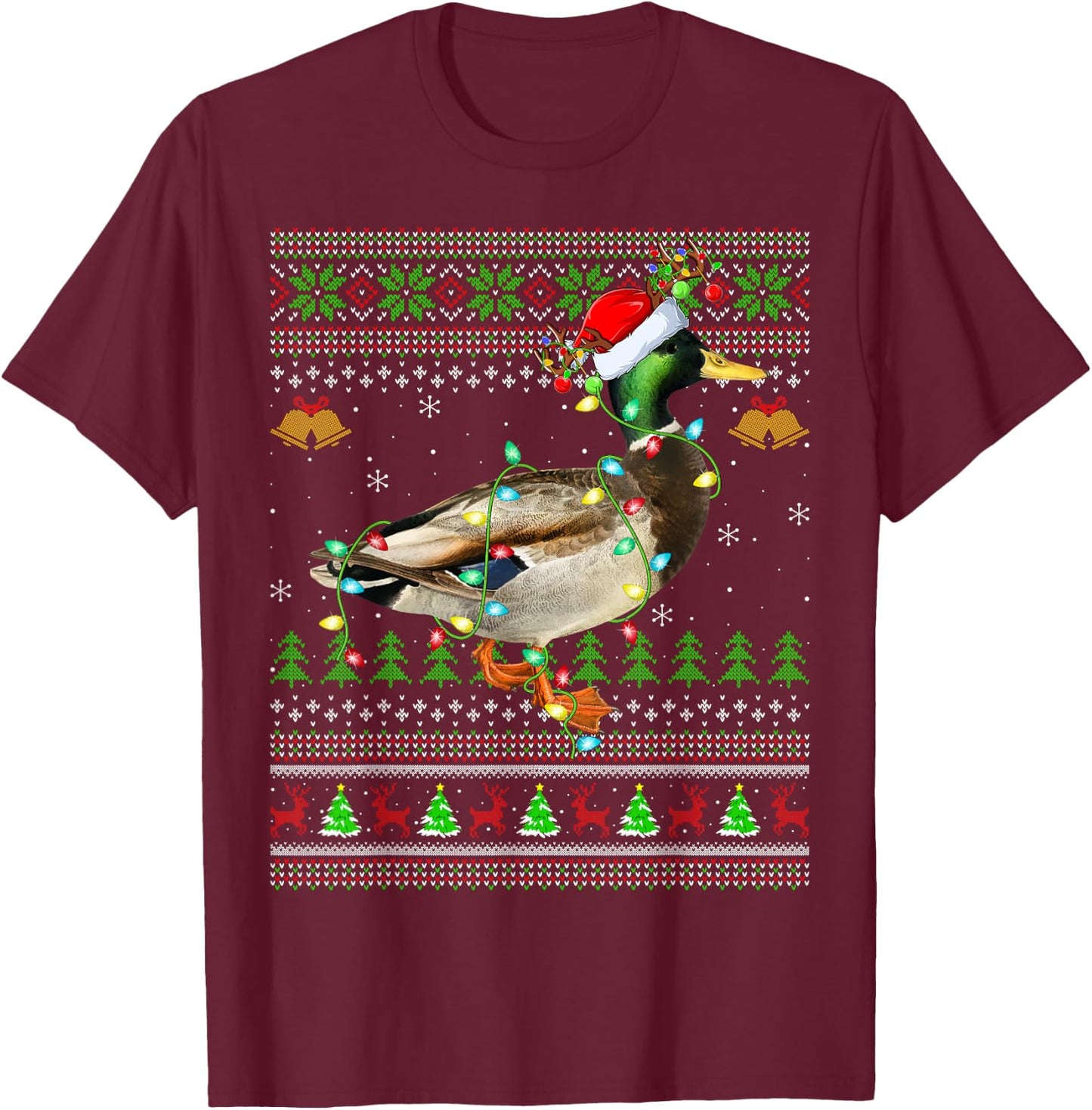 Mallard Bird Lover Xmas Santa Mallard Ugly Christmas T-Shirt - T-Shirt | Maroon