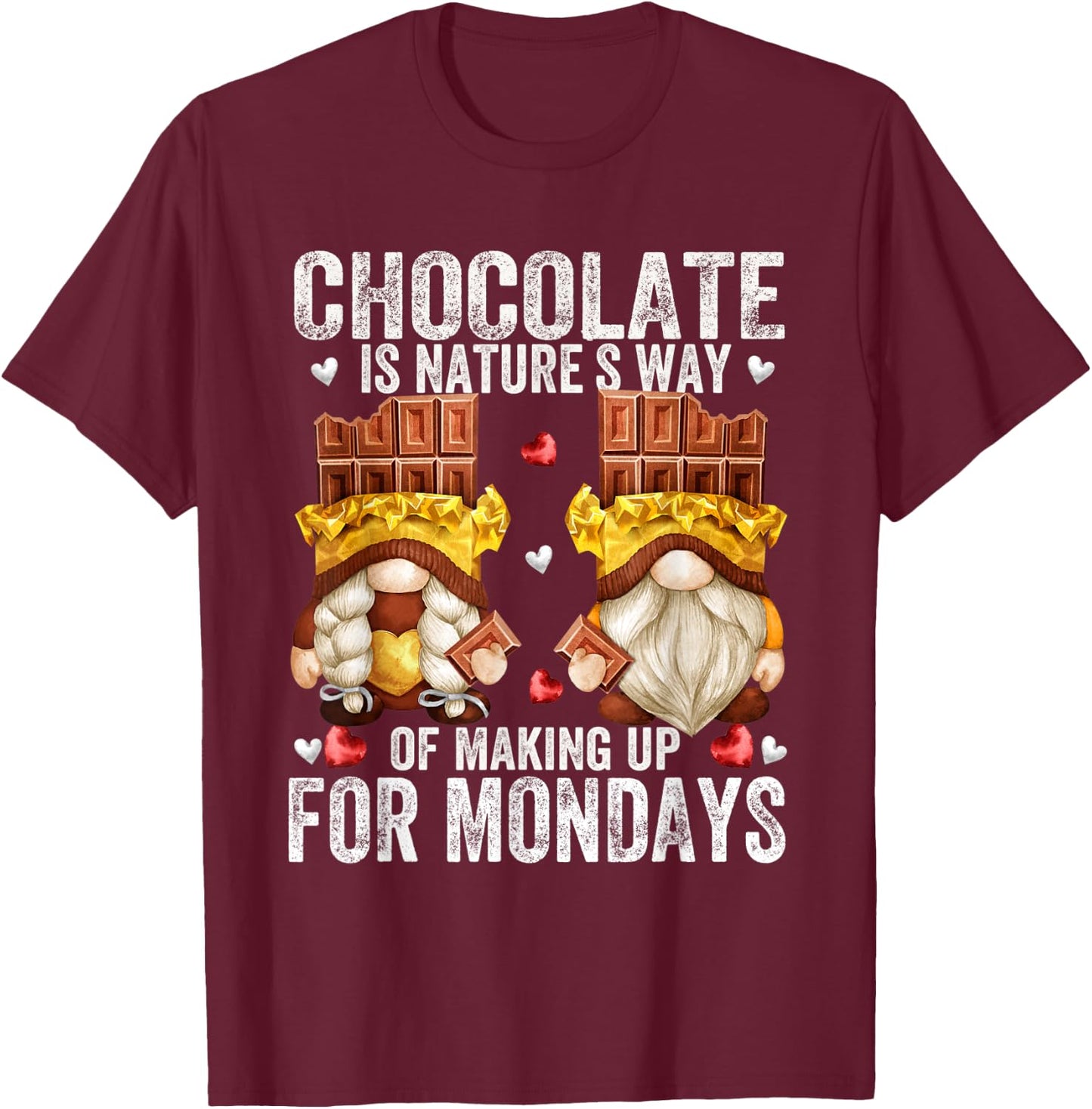 Funny Monday Gnomes And Men Brown Chocolate T-Shirt - T-Shirt | Maroon