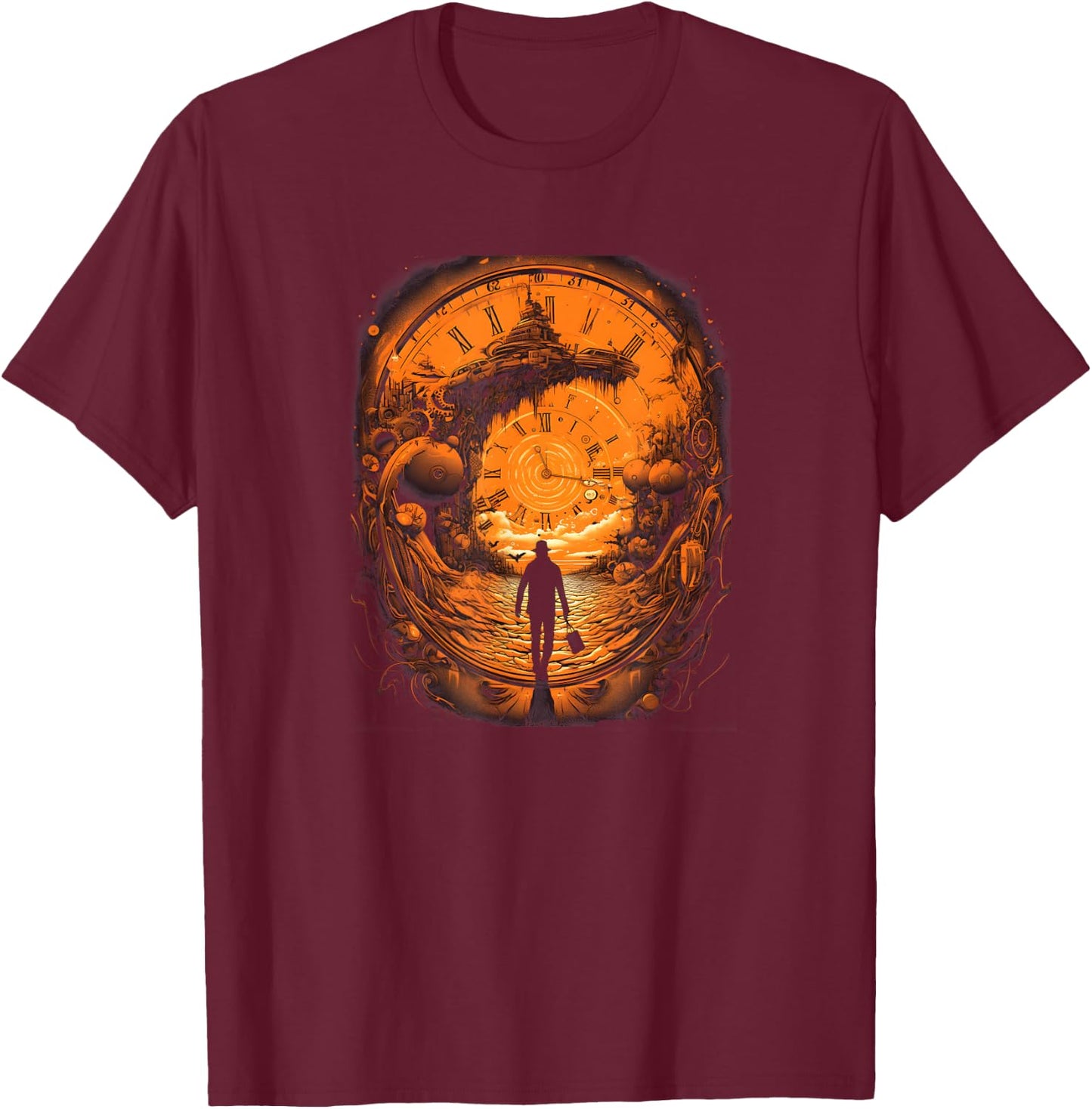 Time Traveler: Time Travel Tunnel Scientist in Time Machine T-Shirt - T-Shirt | Maroon