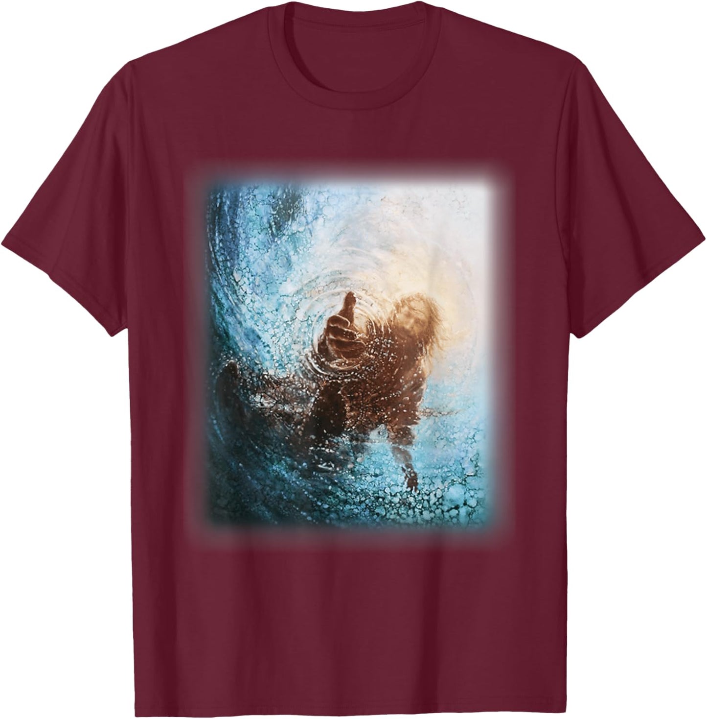 The Hand God Jesus in Water, Jesus Lover T-Shirt - T-Shirt | Maroon