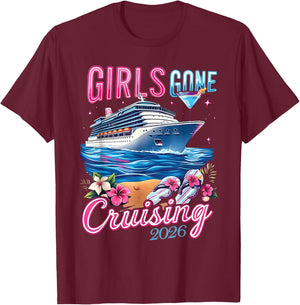 Ship Besties Girl Gone Cruising 2026 Tropical Summer Trip T-Shirt - T-Shirt | Maroon