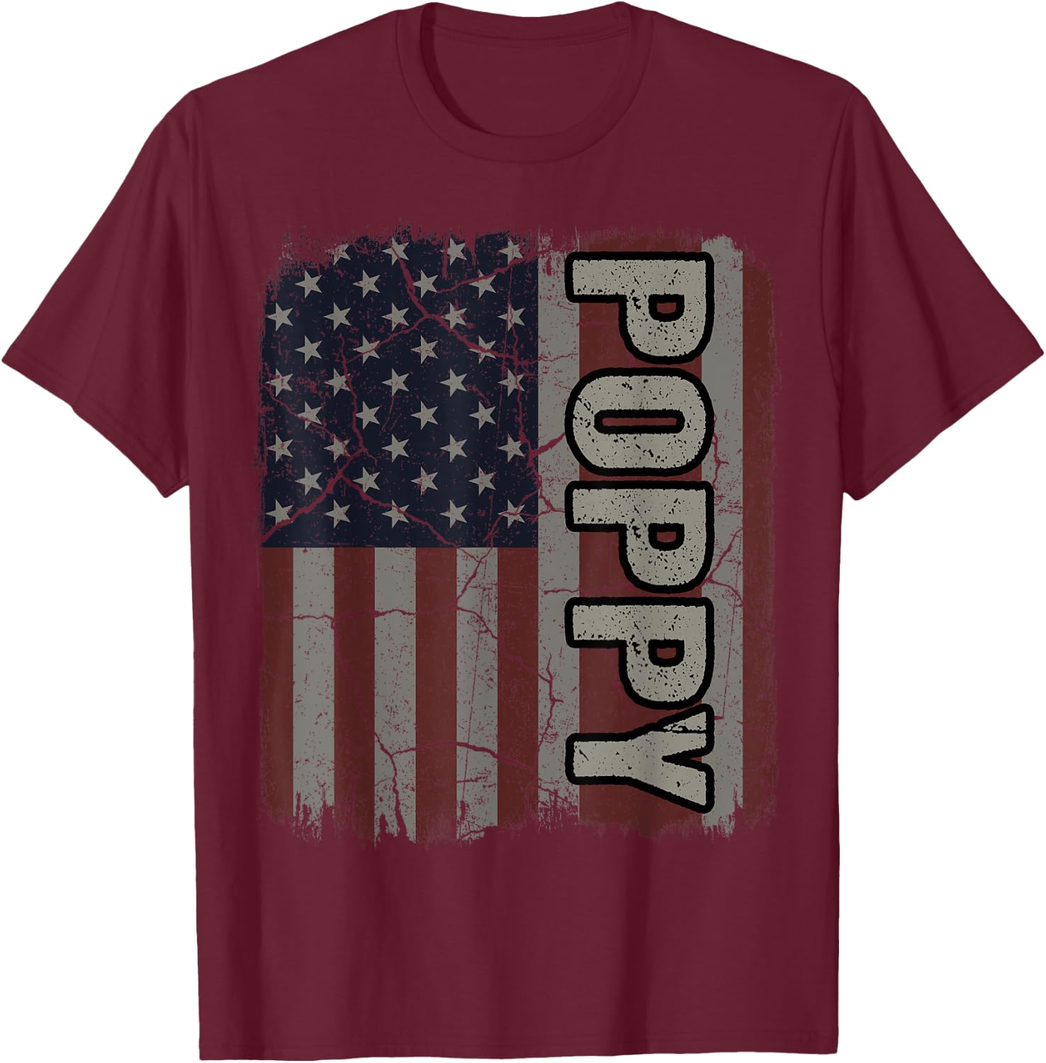 Poppy American Flag Vintage Father's Day 4th of July Gift T-Shirt - T-Shirt | Maroon