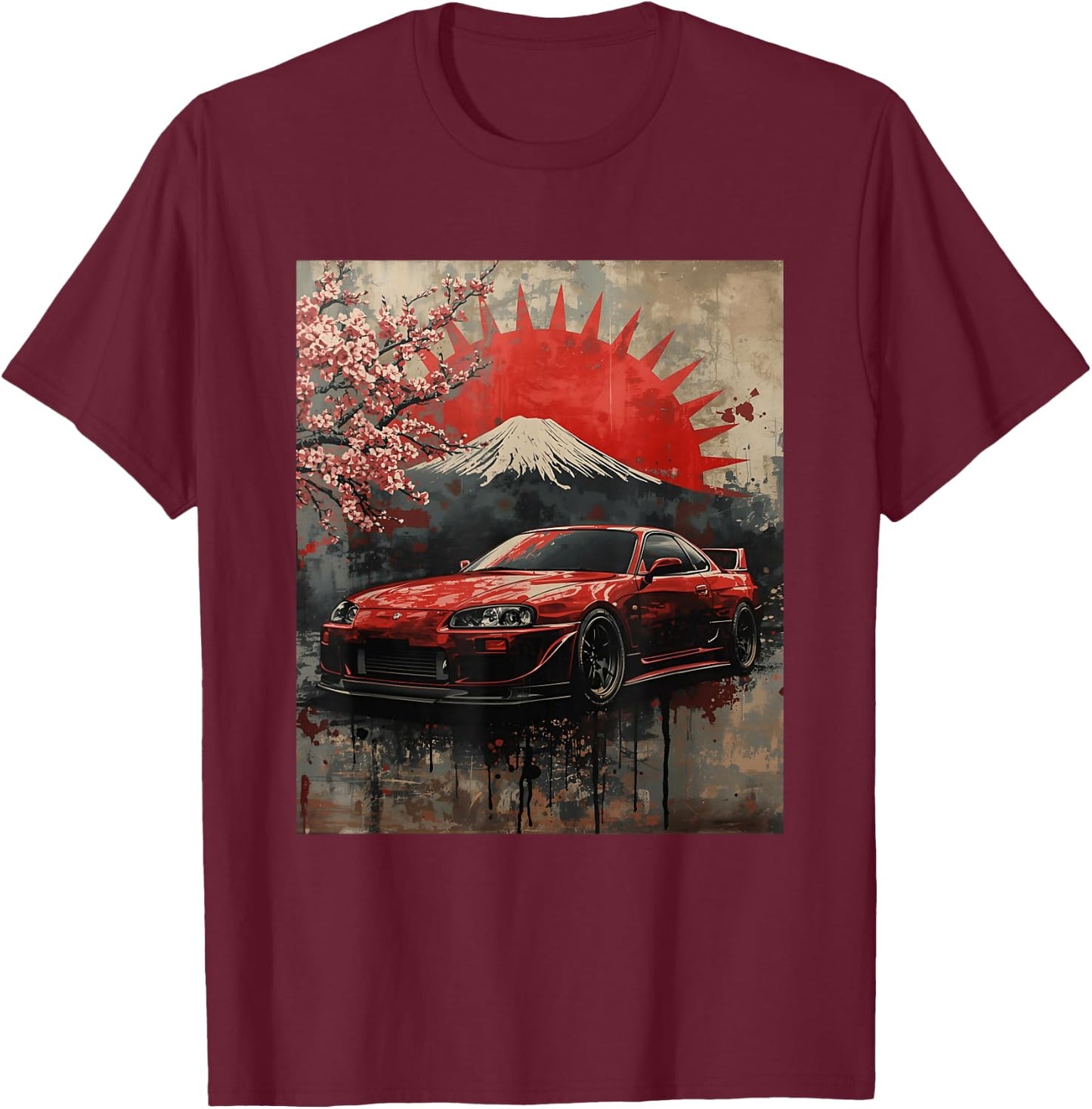 JDM Drift Race Car Sakura Blossom Rising Sun Japanese Art T-Shirt - T-Shirt | Maroon
