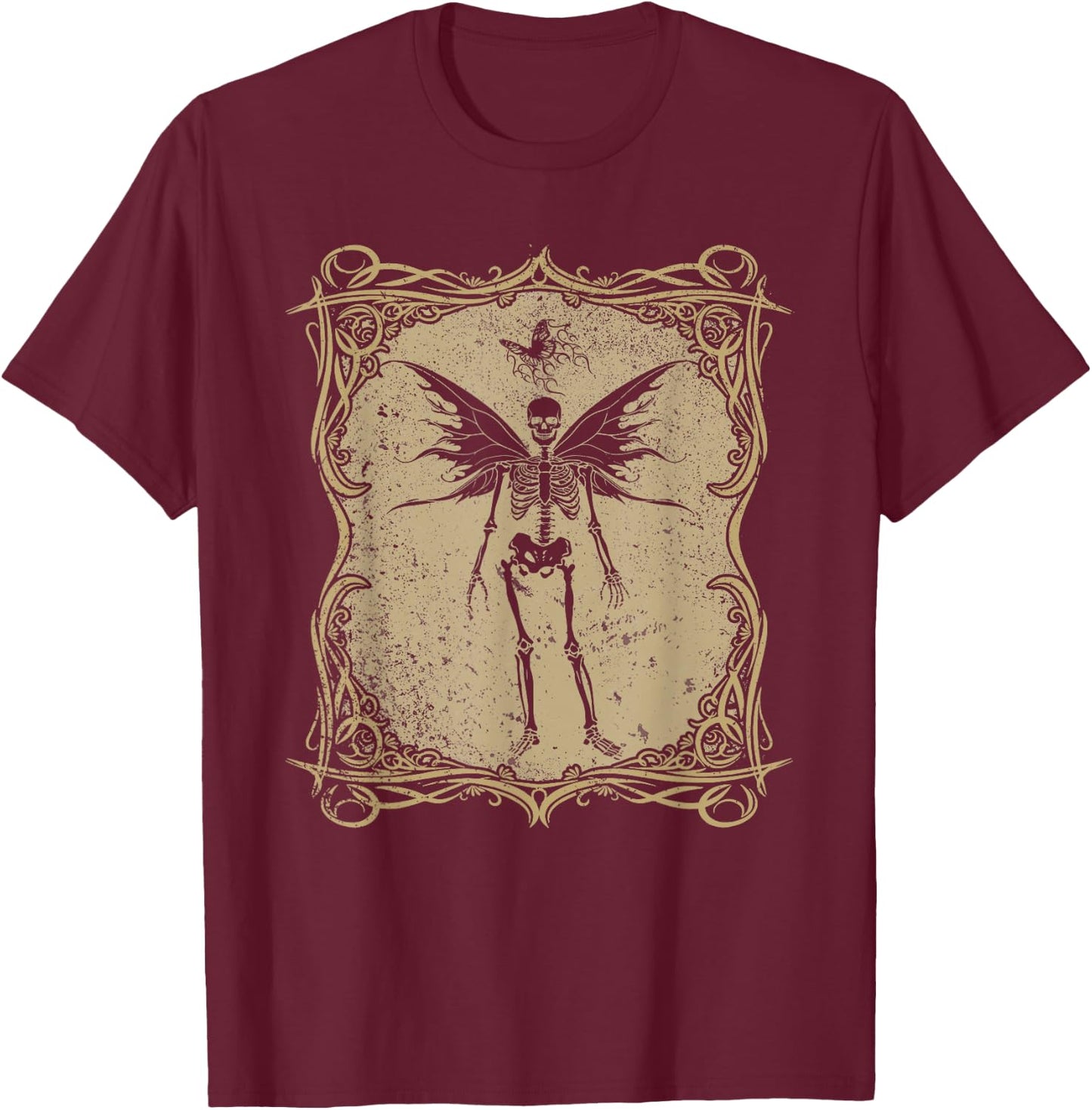 Fairy Grunge Aesthetic Butterfly Skeleton Fairycore Gothic T-Shirt - T-Shirt | Maroon