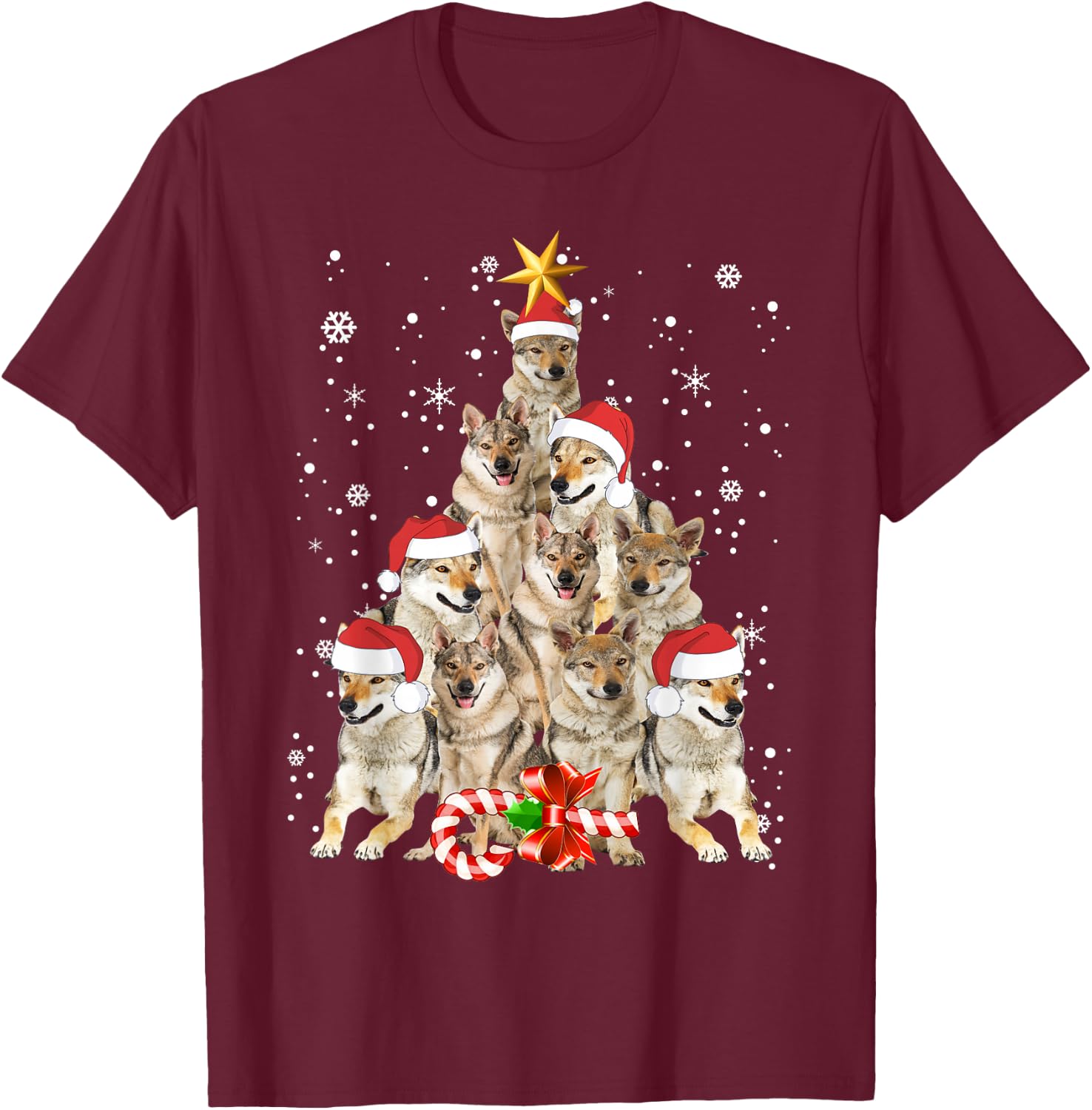 Wolfs Tree Christmas Sweater Xmas Pet Animal Wolf Lover Gift T-Shirt - T-Shirt | Maroon