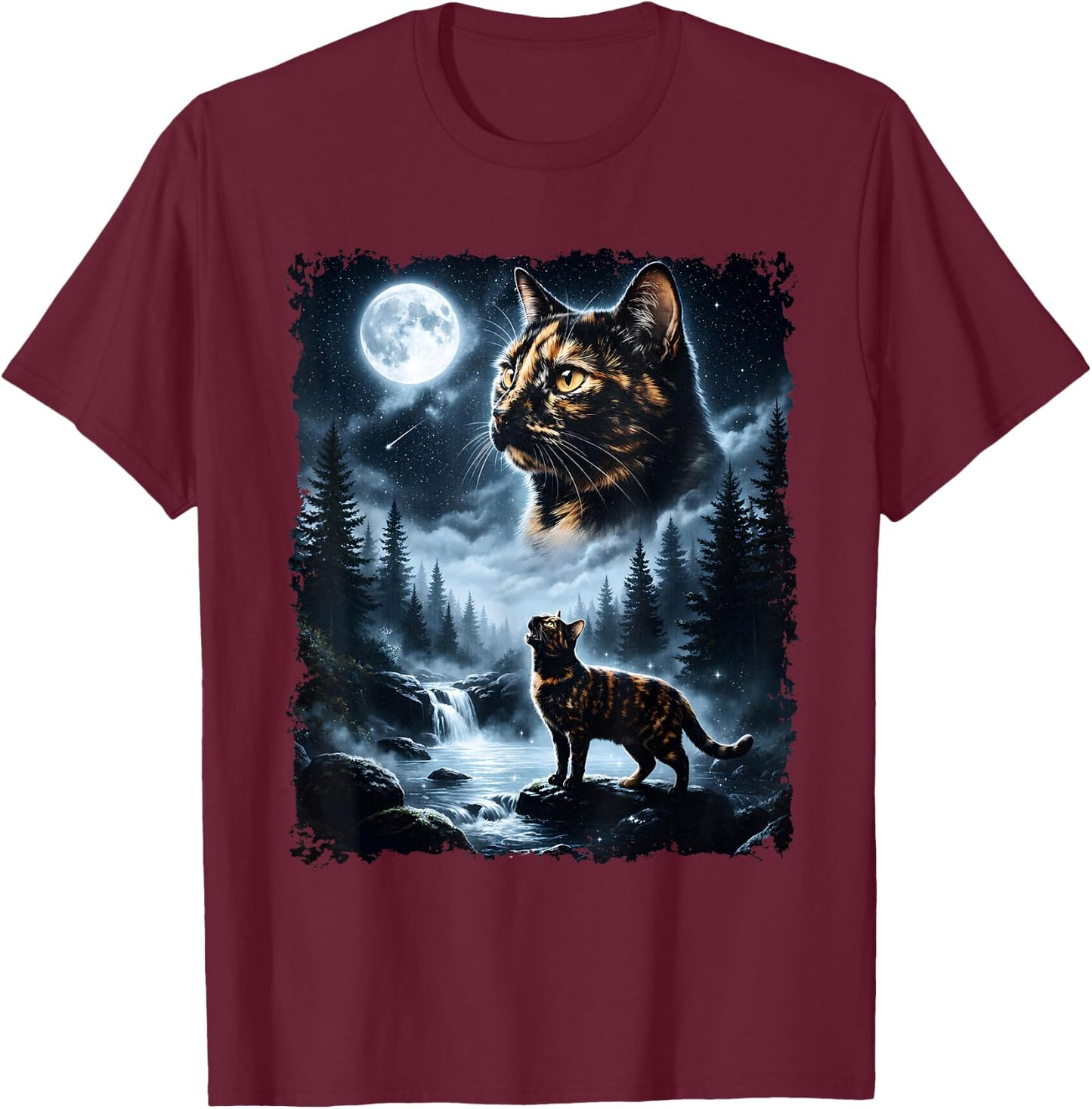 Dark Tortoiseshell Cat Howling At The Moon Halloween Cat Mom T-Shirt - T-Shirt | Maroon