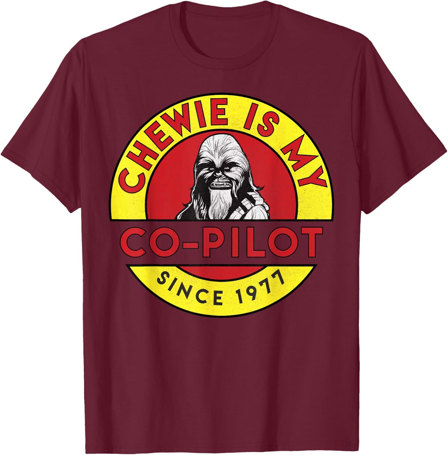 Star Wars Chewie Is My Co-Pilot Circle Graphic T-Shirt - T-Shirt | Maroon