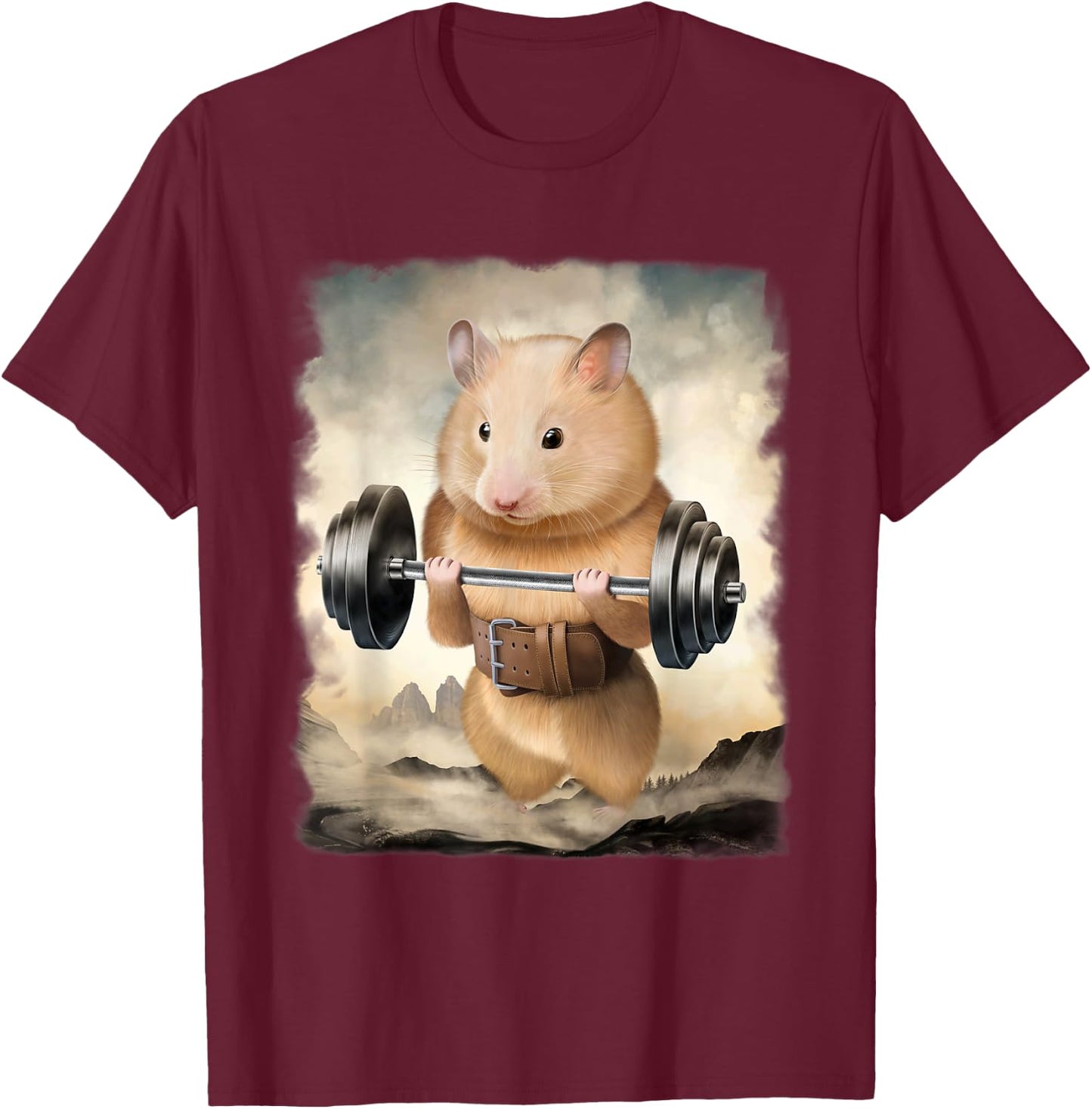 Hamster Muscle Training Weightlifting T-Shirt - T-Shirt | Maroon