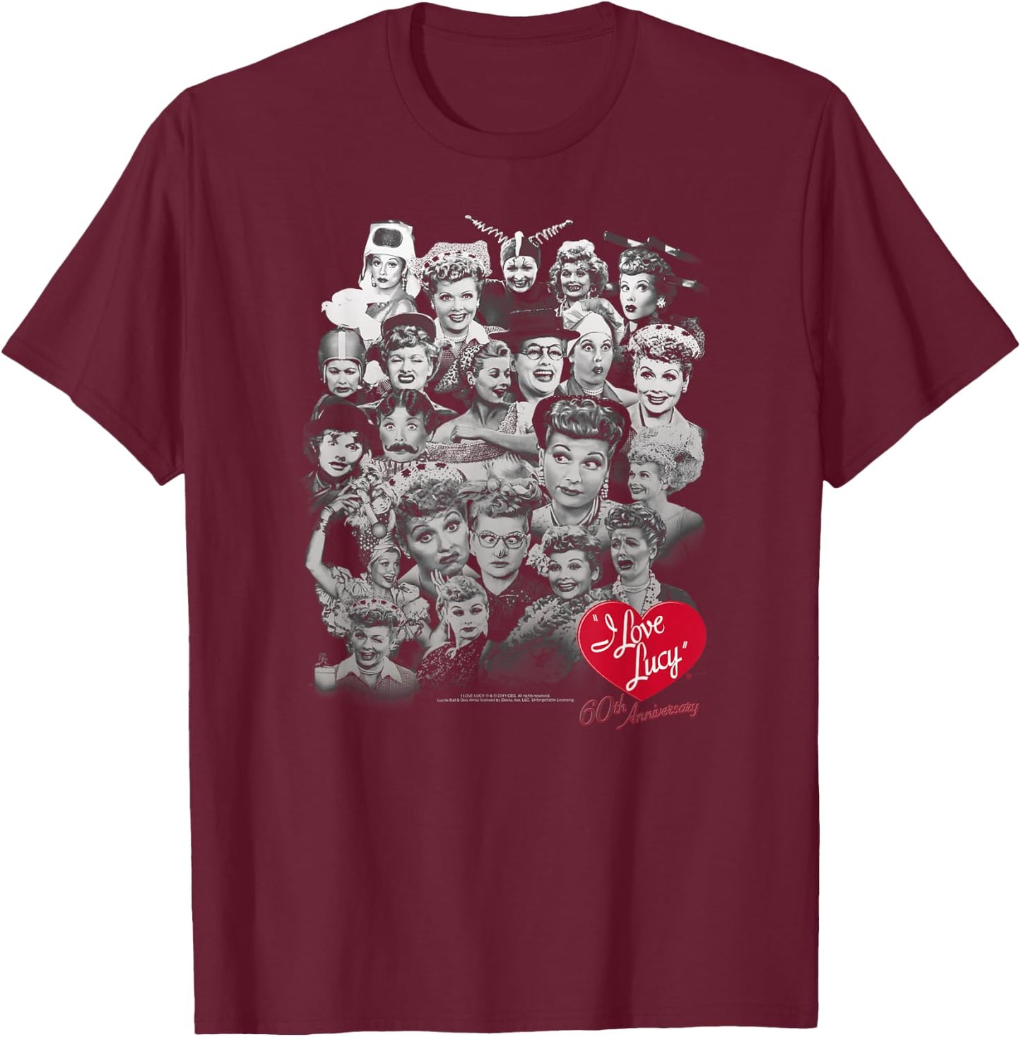 I Love Lucy 60 Years of Fun T-Shirt - T-Shirt | Maroon