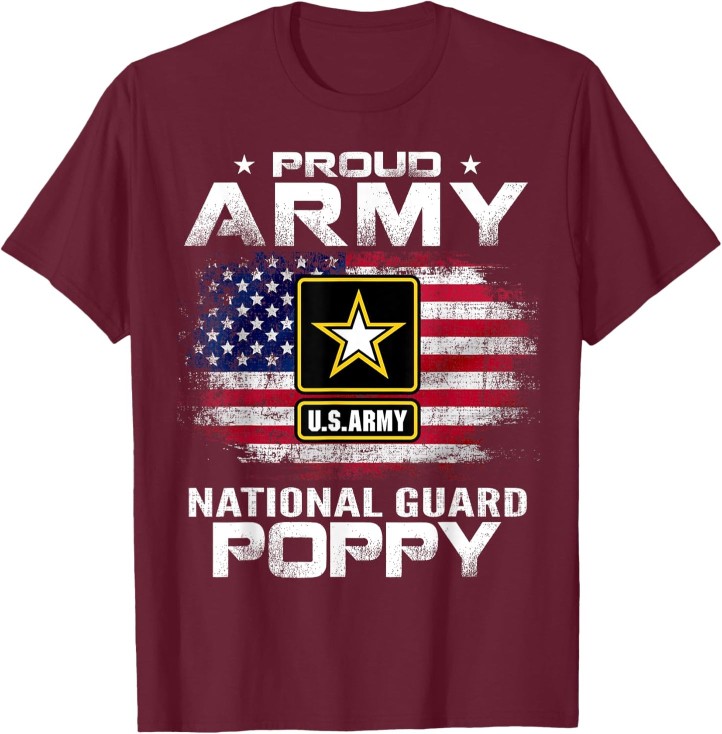 Proud Army National Guard Poppy With American Flag Gift T-Shirt - T-Shirt | Maroon