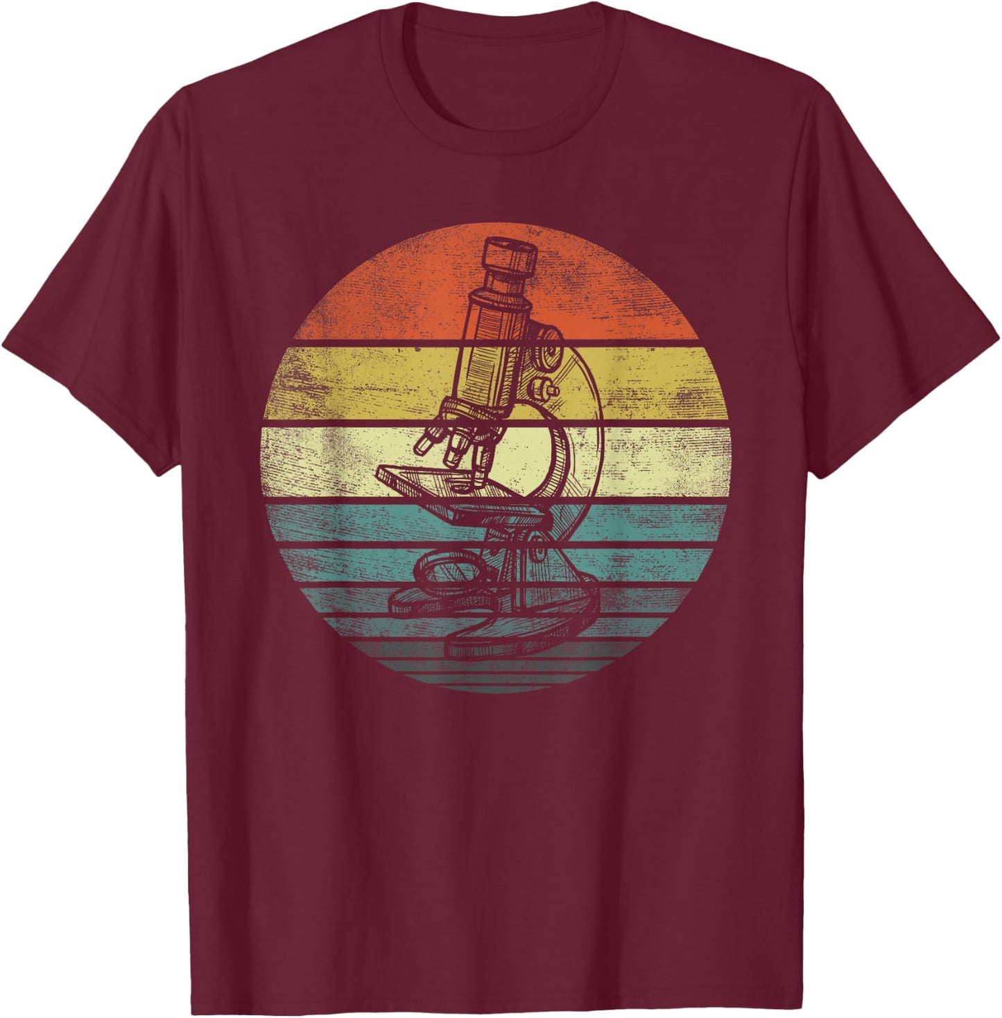 Science Gifts Retro Sunset Scientist Microscope Microscopy T-Shirt - T-Shirt | Maroon
