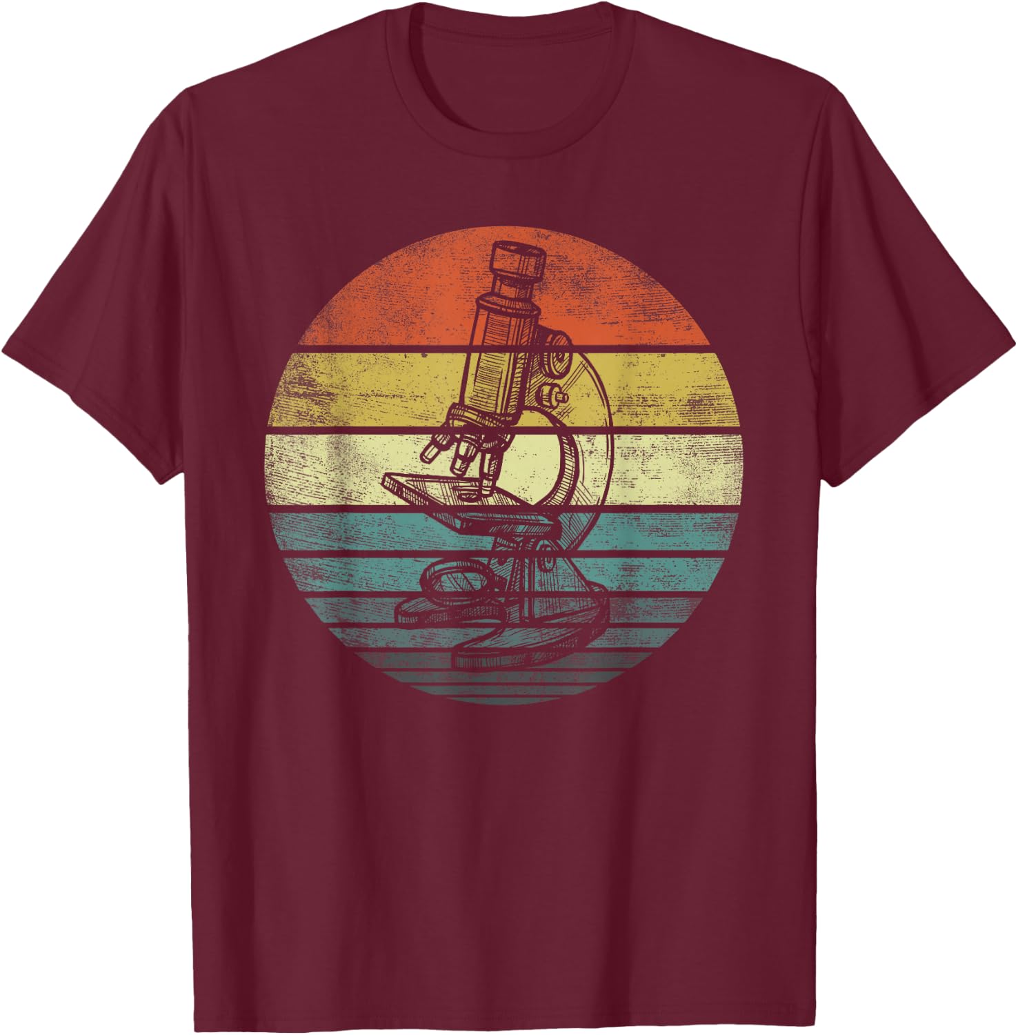 Science Gifts Retro Sunset Scientist Microscope Microscopy T-Shirt - T-Shirt | Maroon