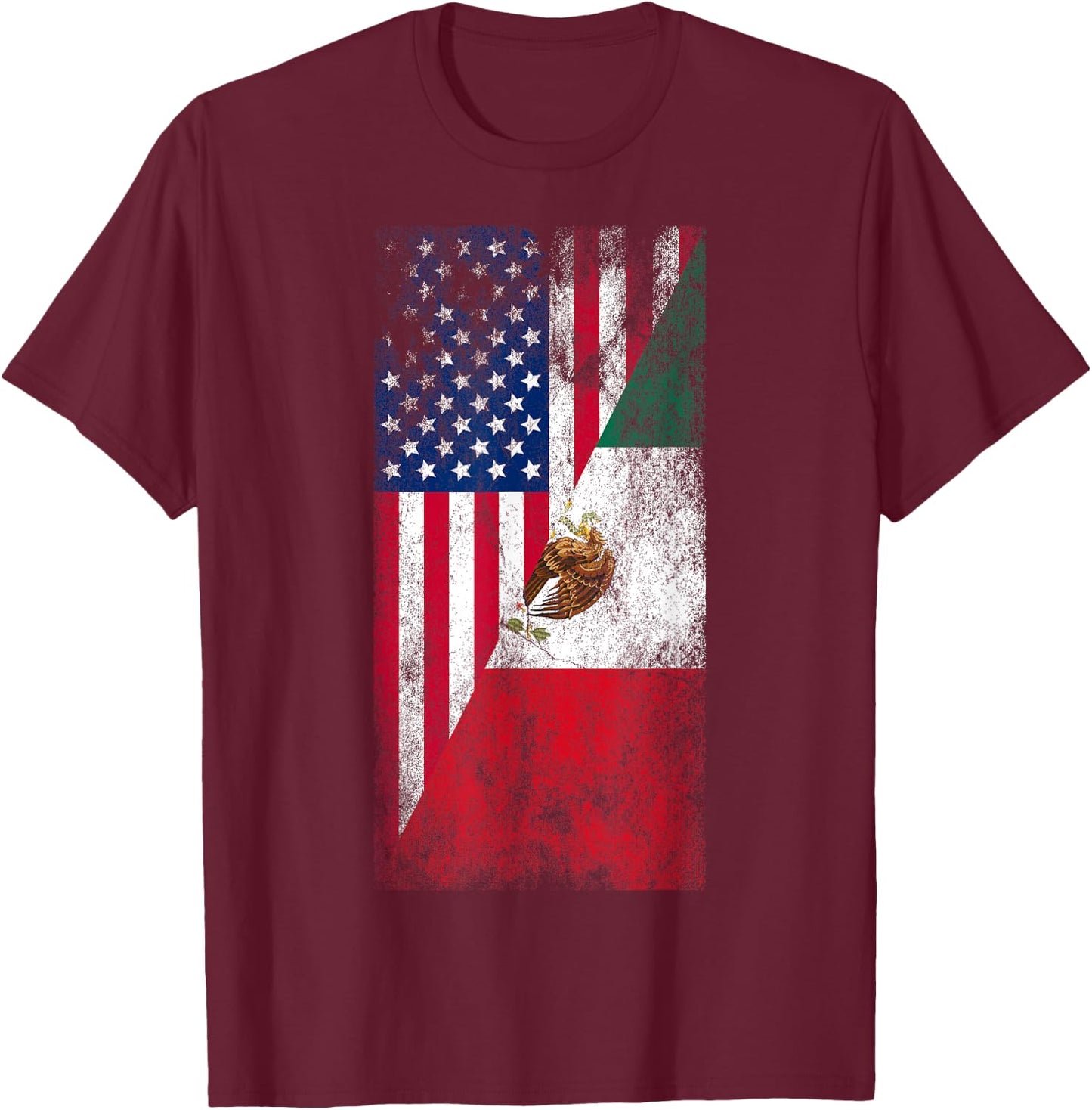 USA & Mexico Flags - United States of America, Mexican T-Shirt - T-Shirt | Maroon