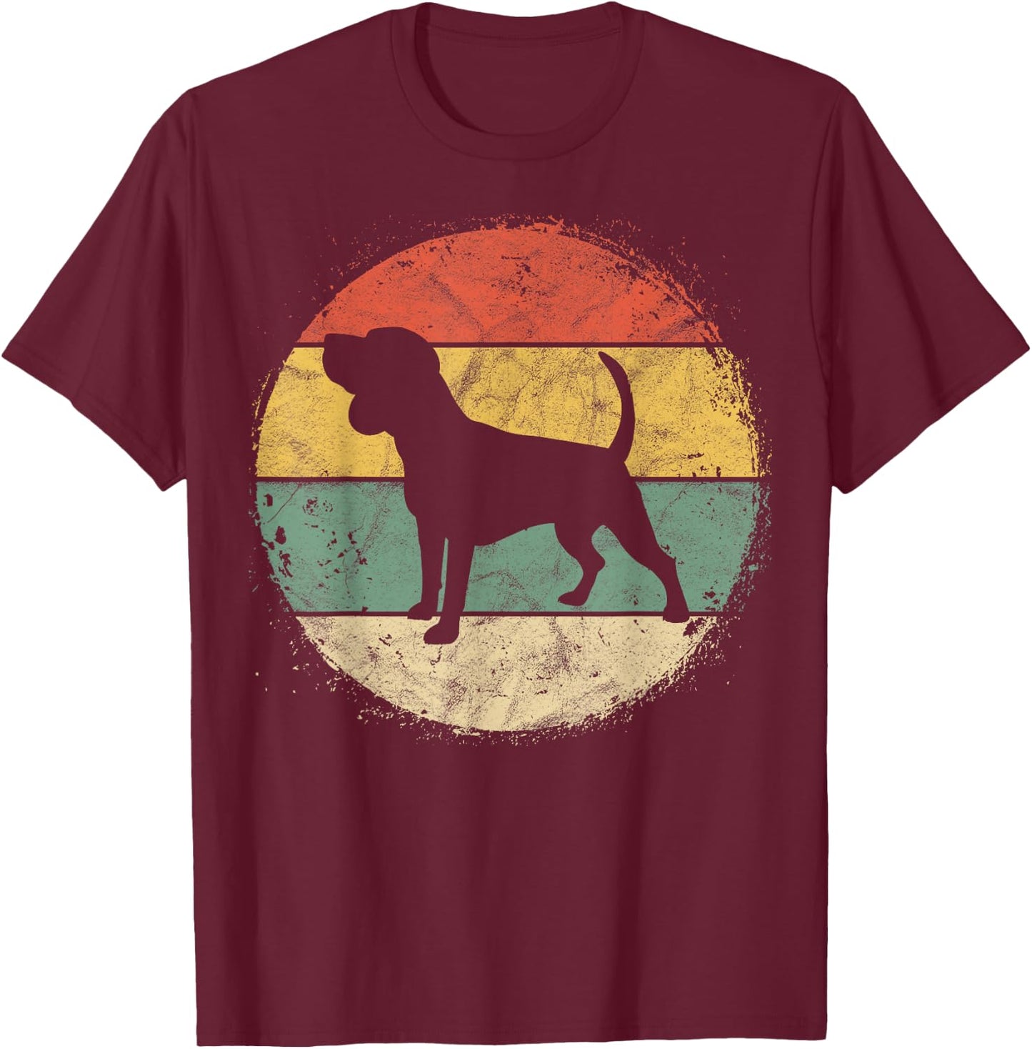 Circular Retro Beagle Owner Gift Tricolor Beagle Dad Mom T-Shirt - T-Shirt | Maroon