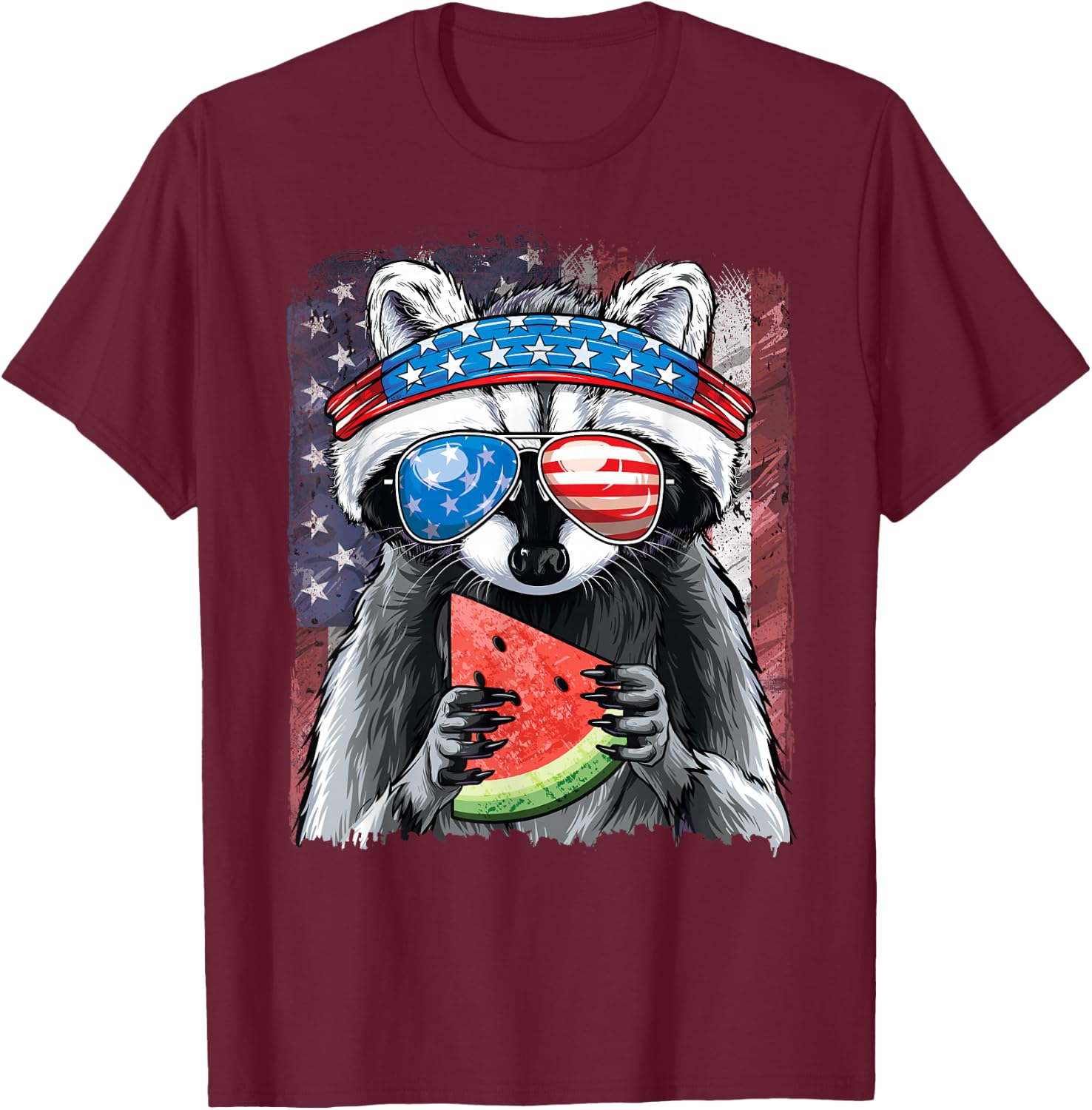 Trash Panda American Flag Boys Raccoon 4th of July T-Shirt - T-Shirt | Maroon