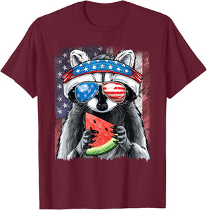 Trash Panda American Flag Boys Raccoon 4th of July T-Shirt - T-Shirt | Maroon