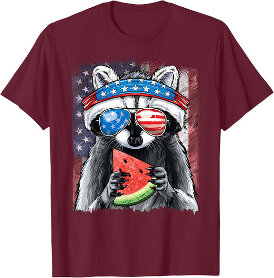 Trash Panda American Flag Boys Raccoon 4th of July T-Shirt - T-Shirt | Maroon