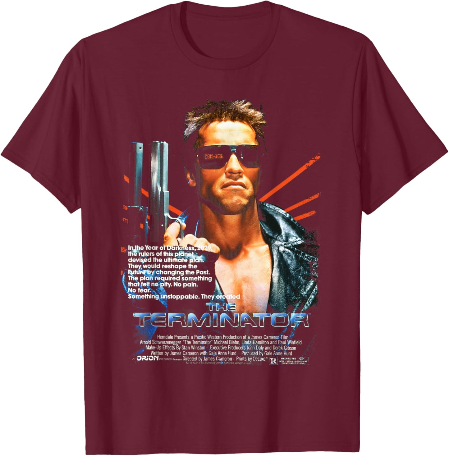 The Terminator Poster Movie Retro Sci-Fi Time Traveler Gamer T-Shirt - T-Shirt | Maroon