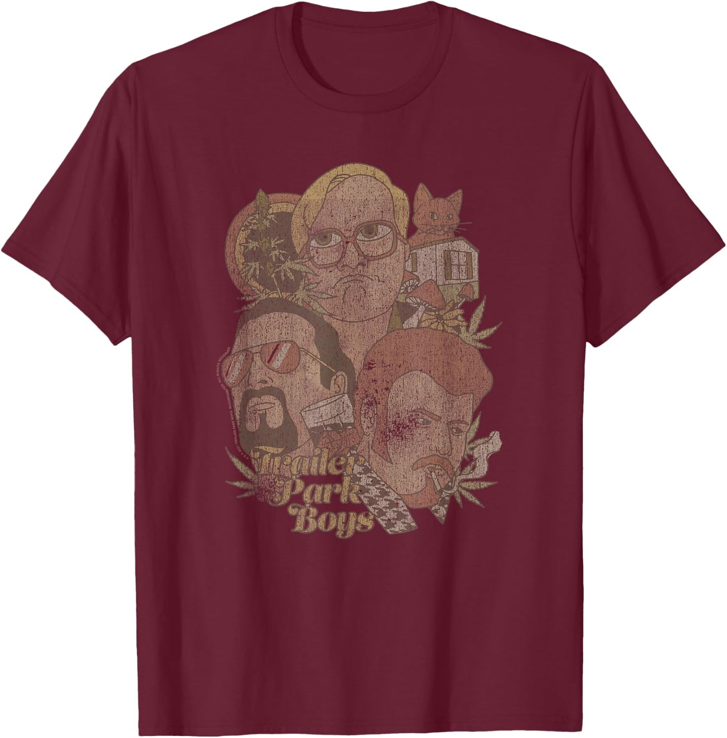 Trailer Park Boys Vintage Distressed Illustration TV Show T-Shirt - T-Shirt | Maroon