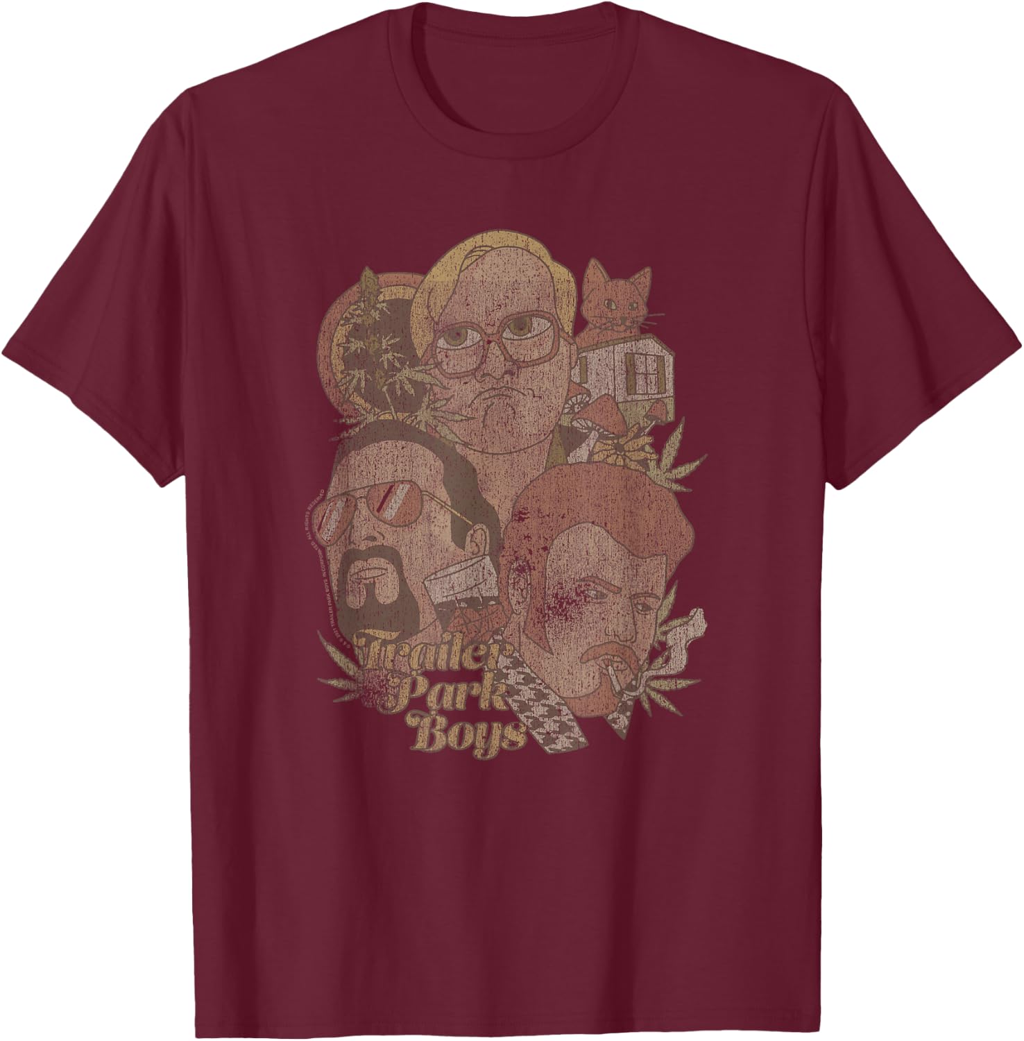Trailer Park Boys Vintage Distressed Illustration TV Show T-Shirt - T-Shirt | Maroon