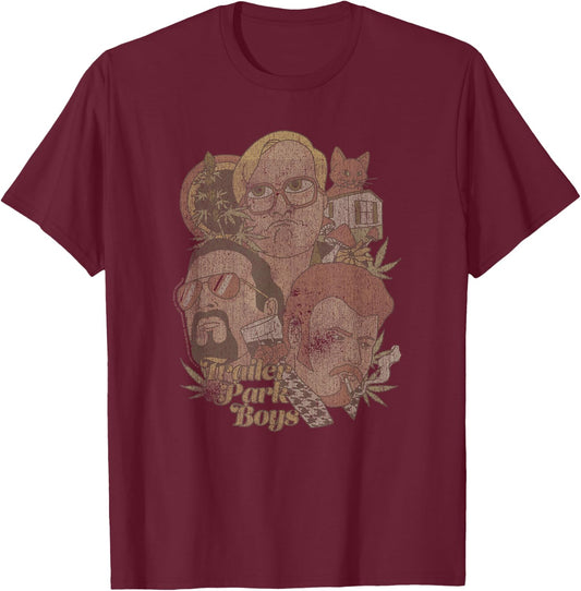 Trailer Park Boys Vintage Distressed Illustration TV Show T-Shirt - T-Shirt | Maroon
