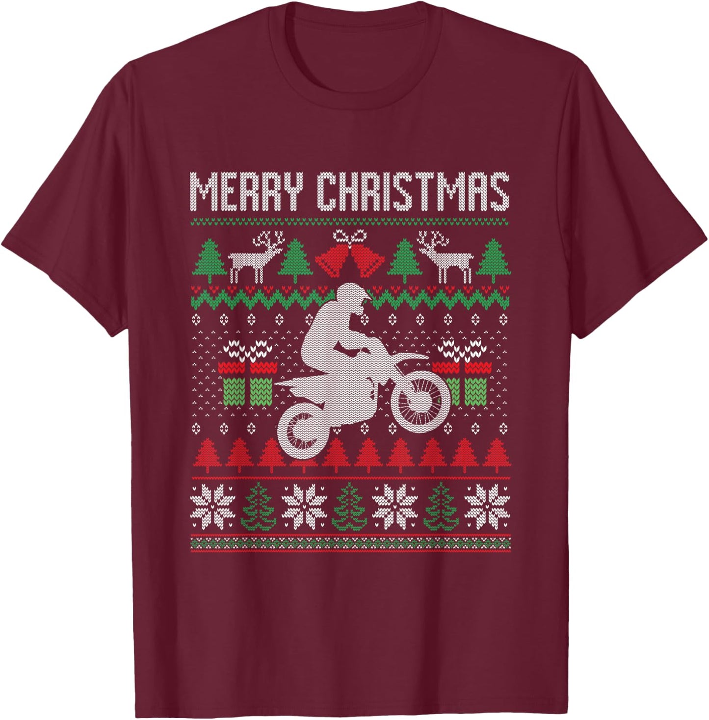 Merry Christmas Dirt Bike Santa Funny Family Matching Xmas T-Shirt - T-Shirt | Maroon