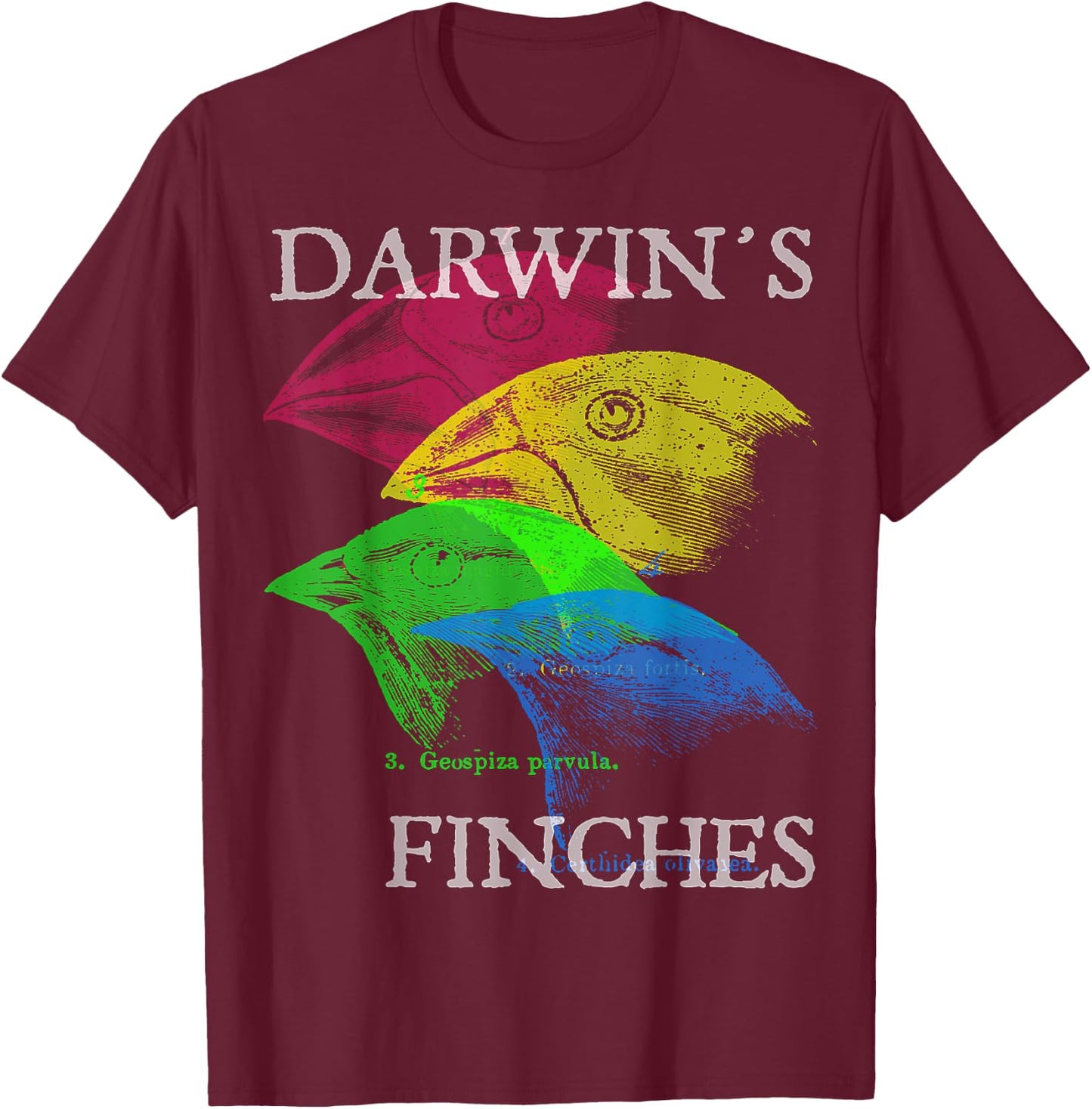 Nerdy Darwin's Finches Evolution Science Biology Teacher T-Shirt - T-Shirt | Maroon