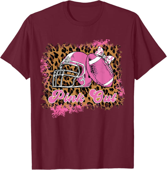 Breast Cancer Ribbon Women Pink Out Football Mom Hair Bow T-Shirt - T-Shirt | Maroon