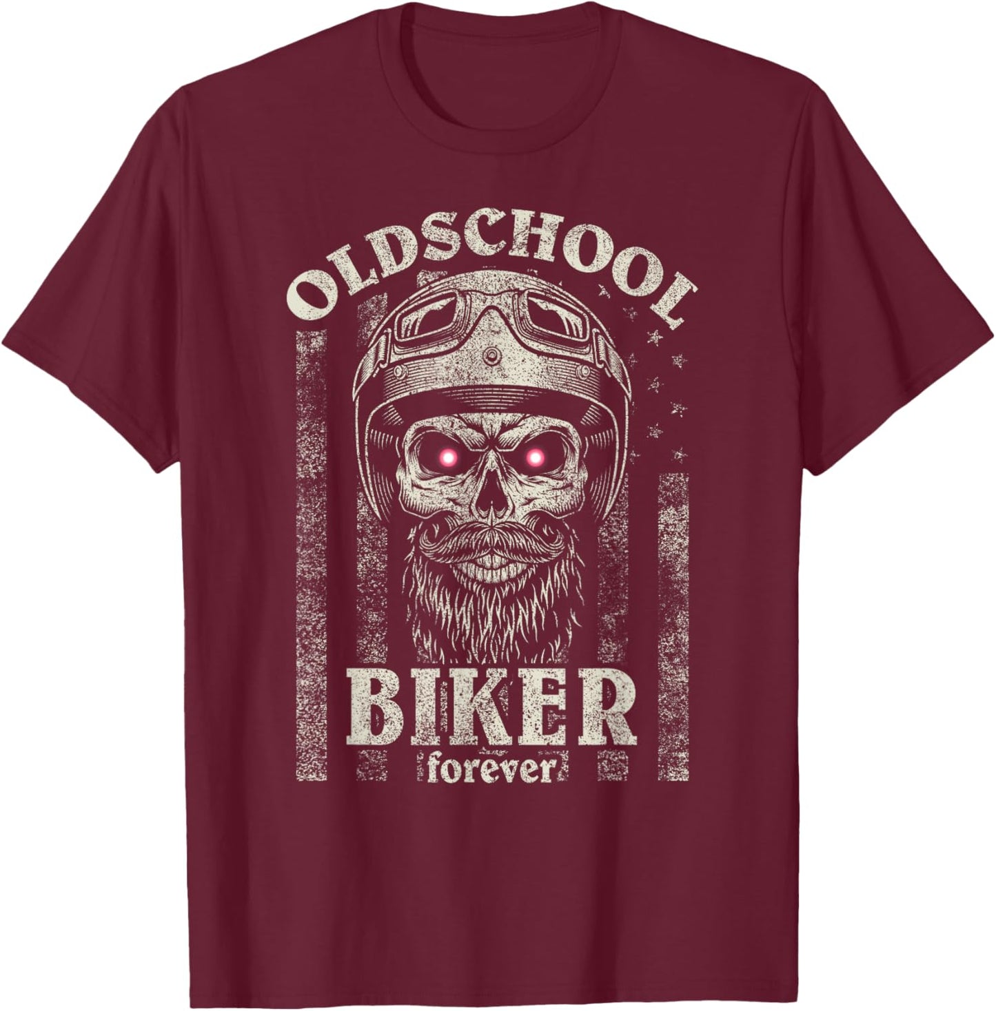 Old School Biker Forever I Motorcycle Eyes Bike Skull T-Shirt - T-Shirt | Maroon