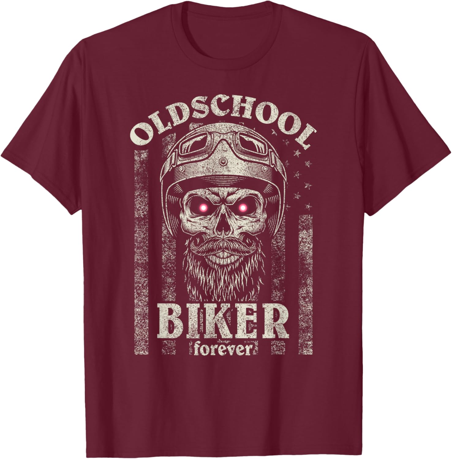 Old School Biker Forever I Motorcycle Eyes Bike Skull T-Shirt - T-Shirt | Maroon