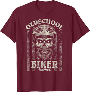 Old School Biker Forever I Motorcycle Eyes Bike Skull T-Shirt - T-Shirt | Maroon