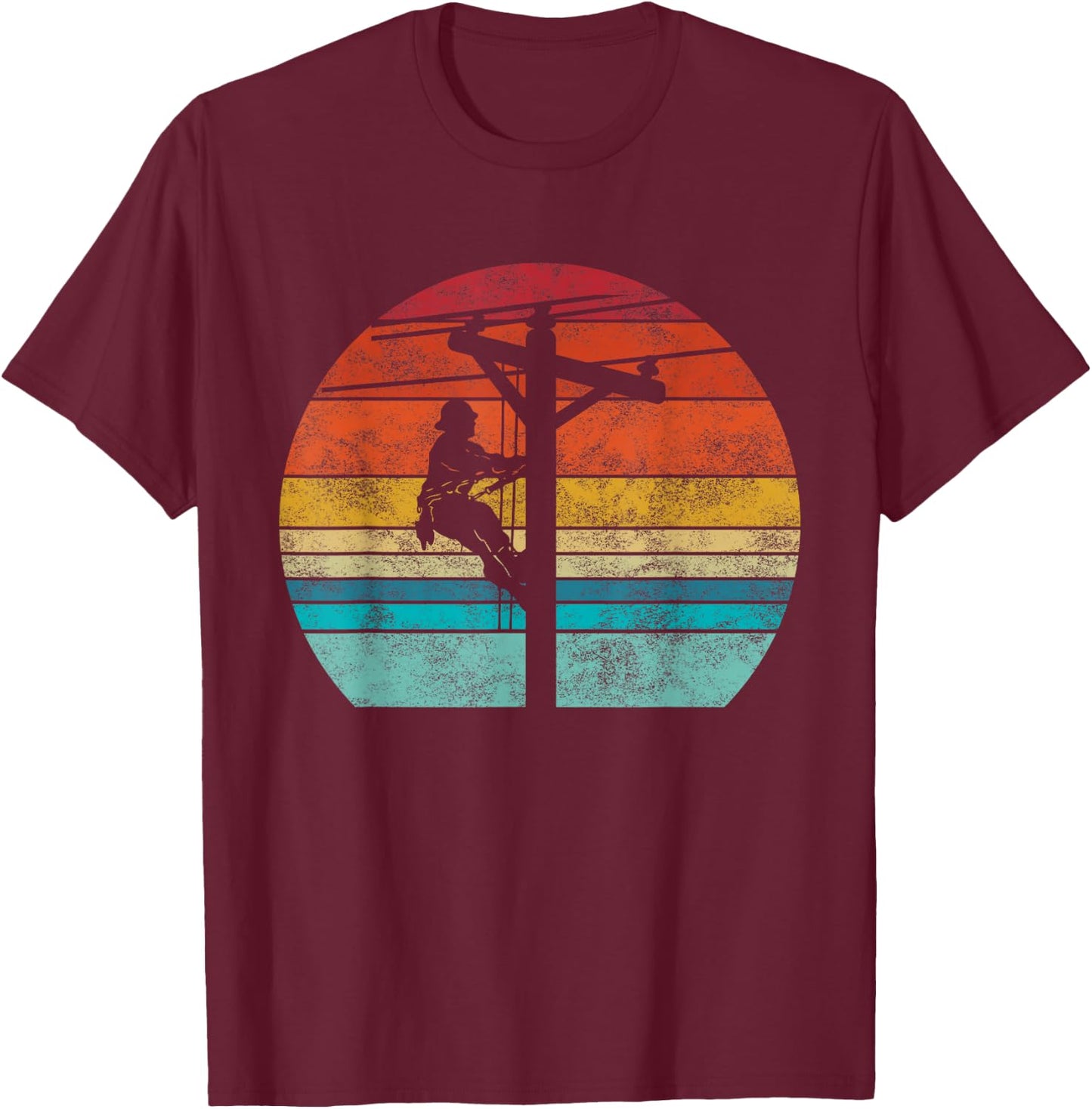 Retro style Lineman Cell Tower Line Worker T-Shirt - T-Shirt | Maroon