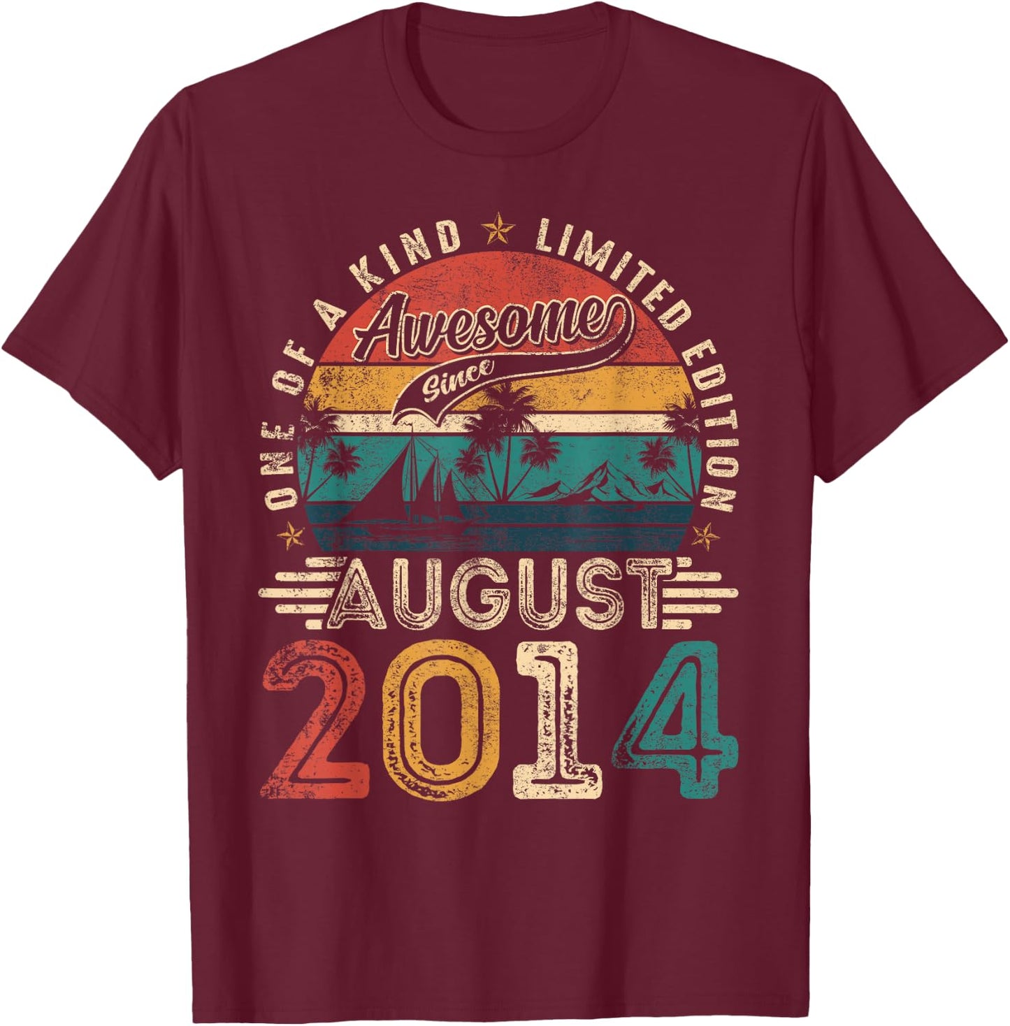 Awesome Since August 2014 Vintage Retro 11th Birthday Boys T-Shirt - T-Shirt | Maroon