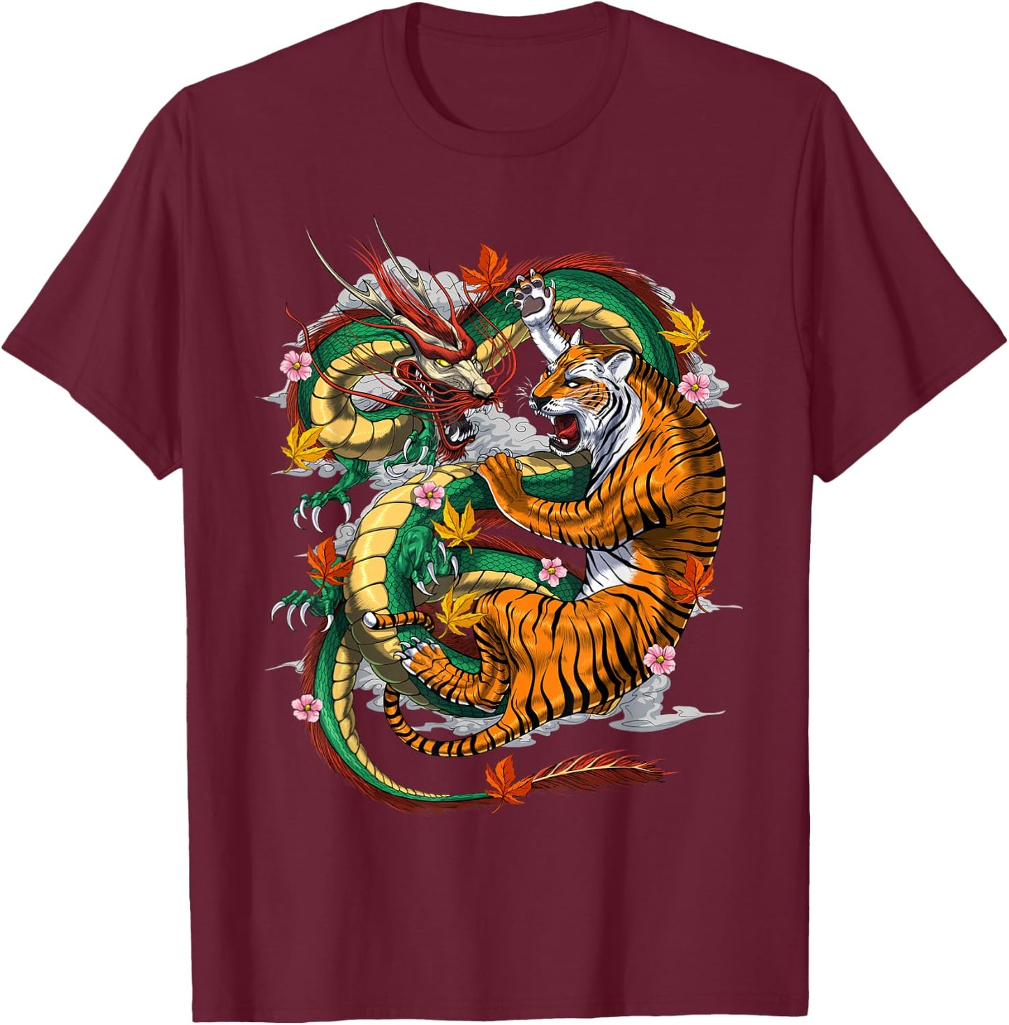 Japanese Dragon Japanese Tiger Folklore T-Shirt - T-Shirt | Maroon