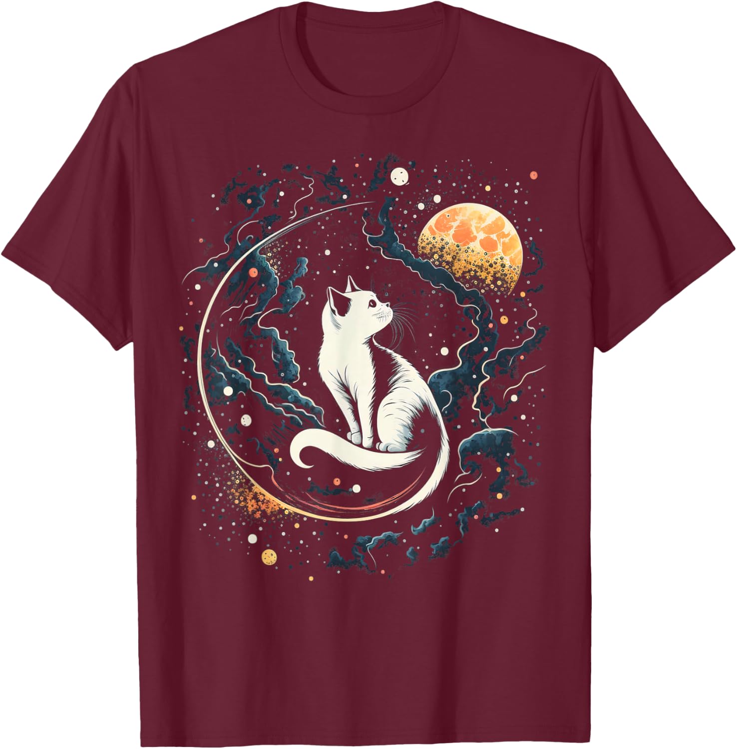 Astronaut Cat or Funny Space Cat on Galaxy Cat Lover T-Shirt - T-Shirt | Maroon