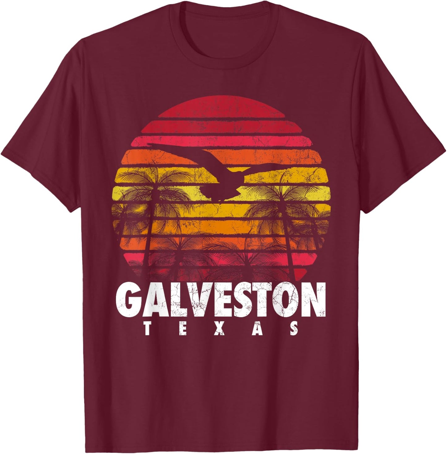 GALVESTON TX TEXAS Gift Beach Vintage Retro Sunset Souvenir T-Shirt - T-Shirt | Maroon