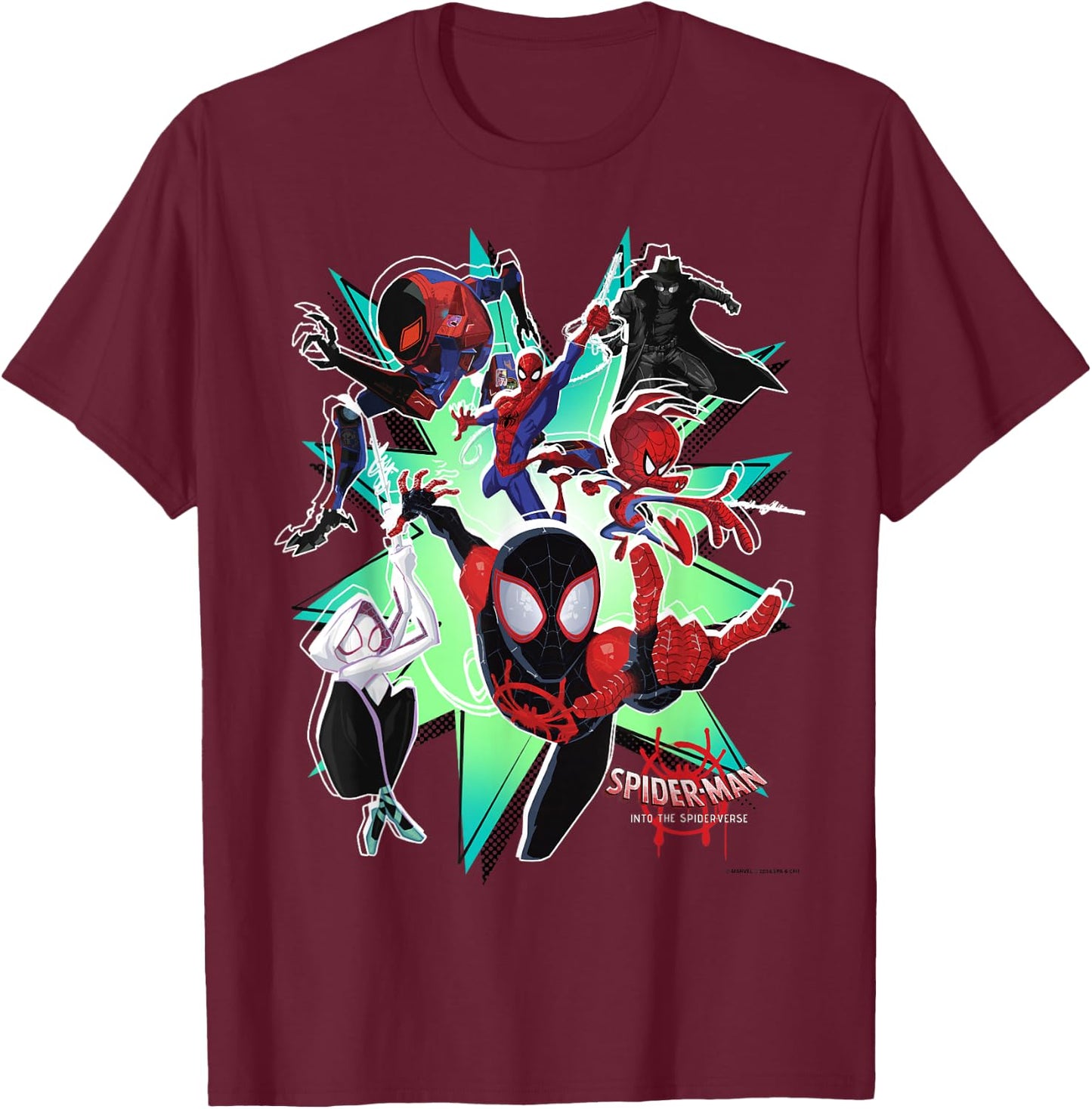 Marvel Spider-Man Spiderverse Action Group Graphic Small T-Shirt - T-Shirt | Maroon