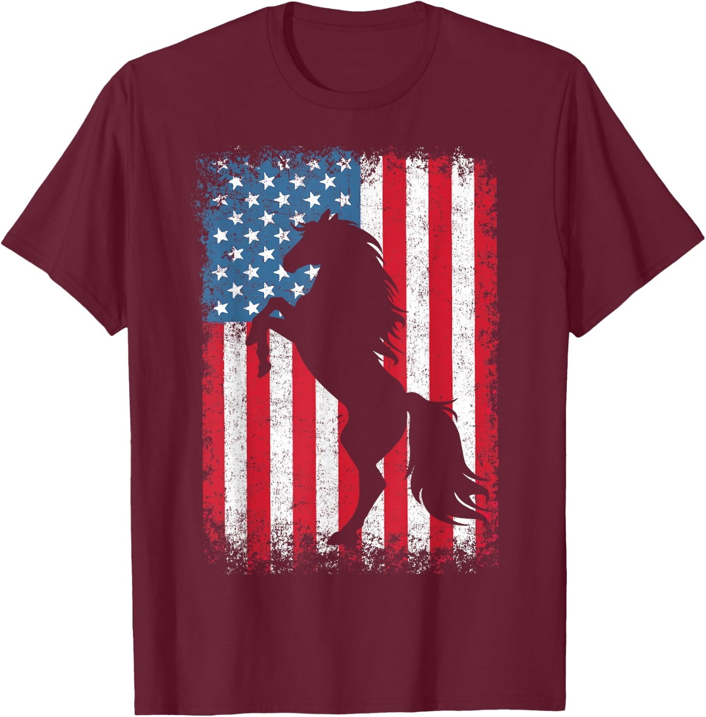 Horse American Flag USA 4th of July Men Women Boys Girls T-Shirt - T-Shirt | Maroon