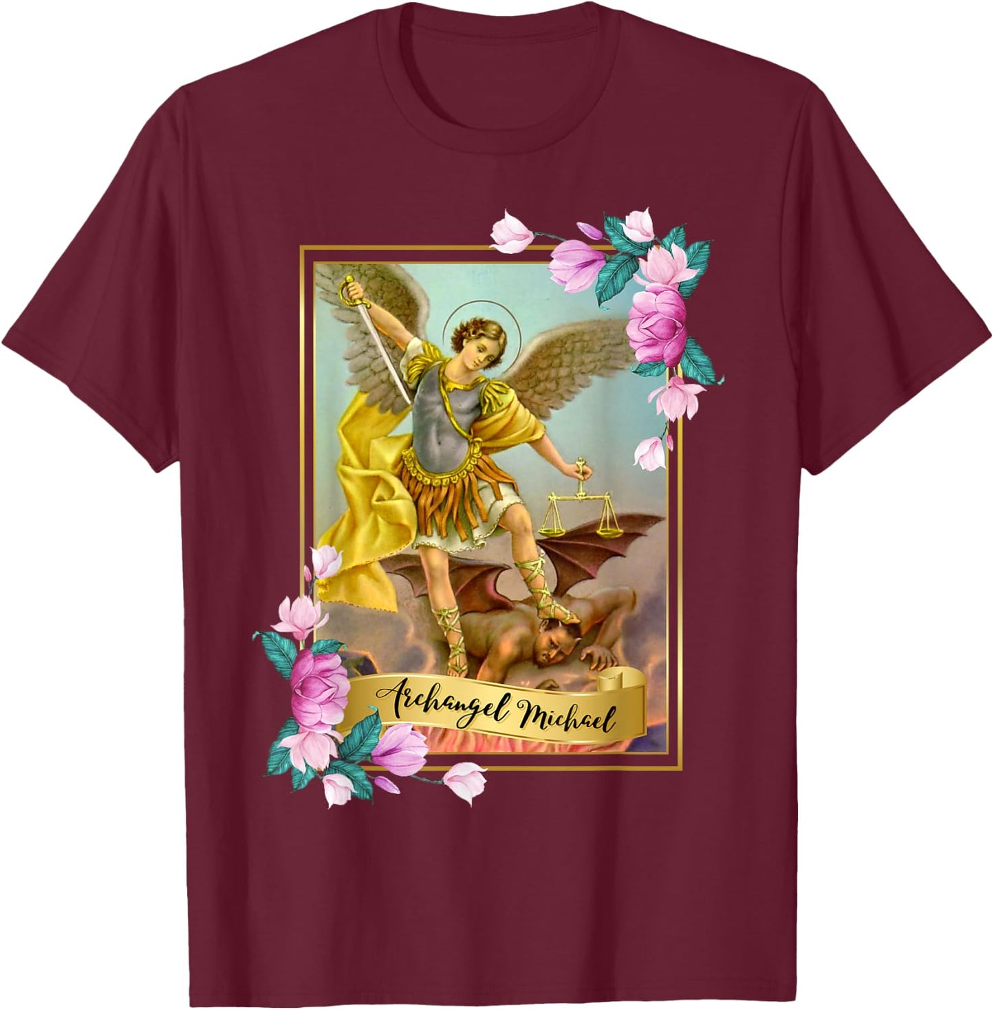 St Michael the Archangel - Protector Catholic Church Angel T-Shirt - T-Shirt | Maroon