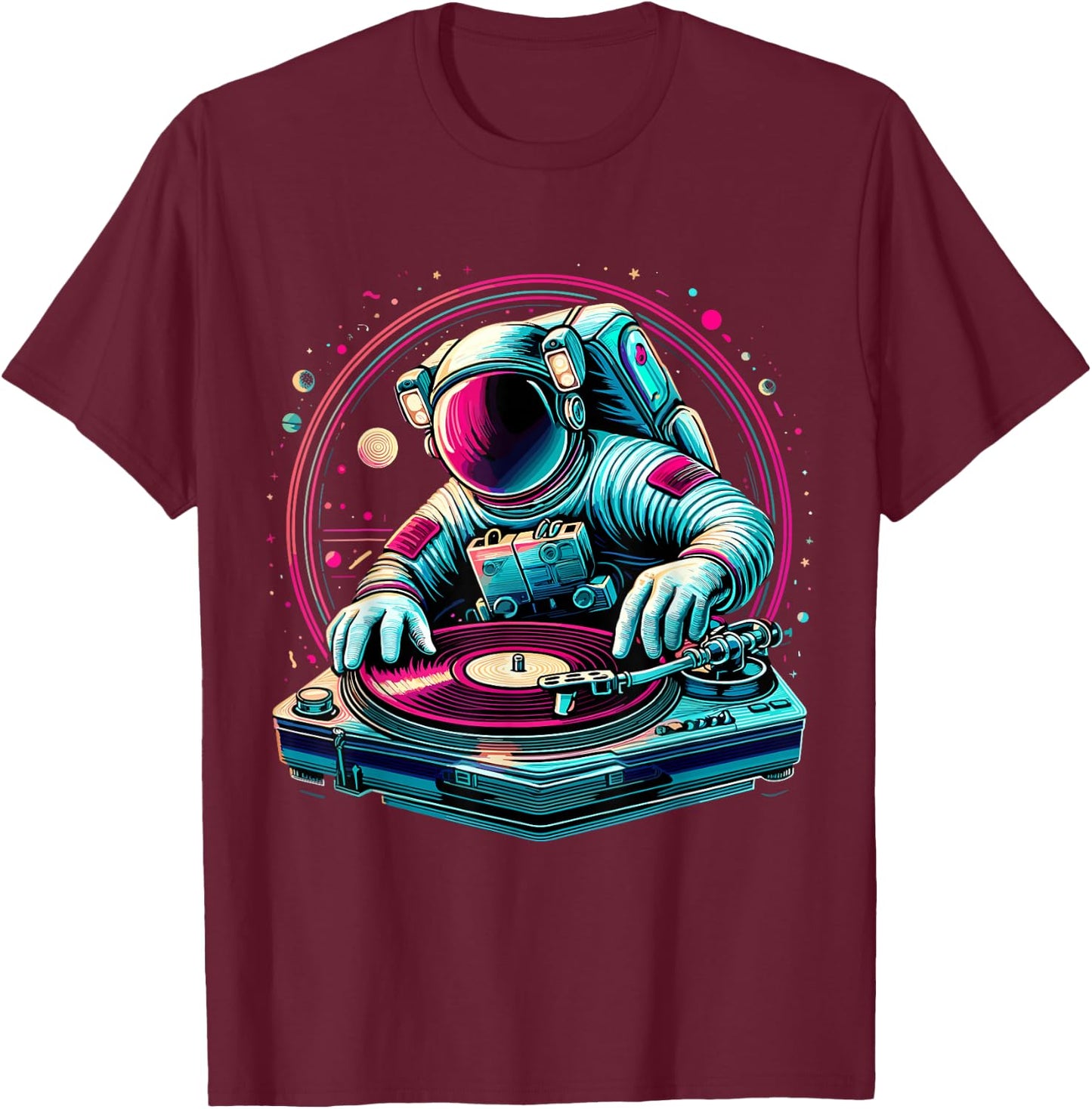 Astronaut Space DJ Planets DJing in Space T-Shirt - T-Shirt | Maroon
