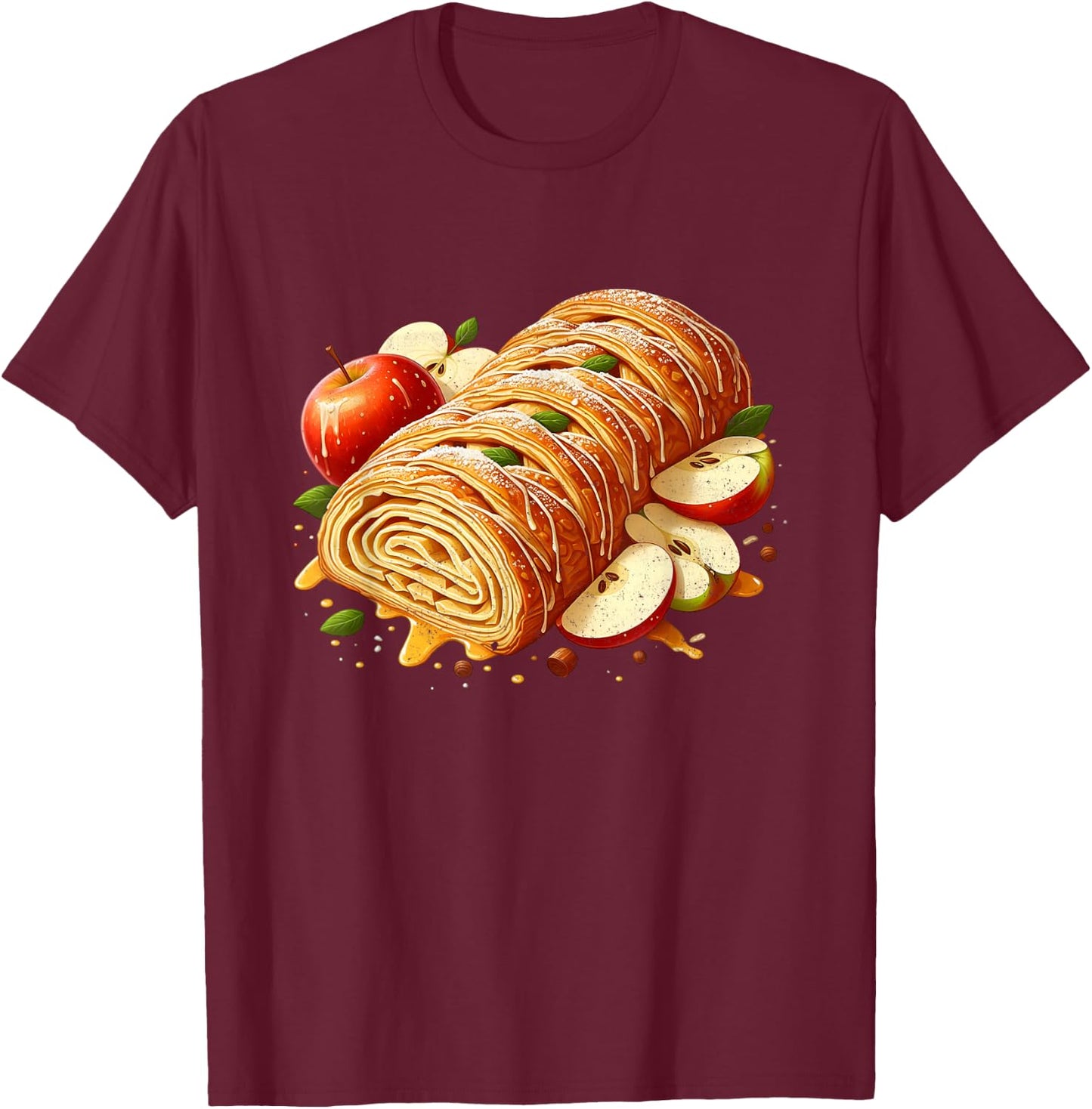 Apple Strudel Cake Design T-Shirt - T-Shirt | Maroon