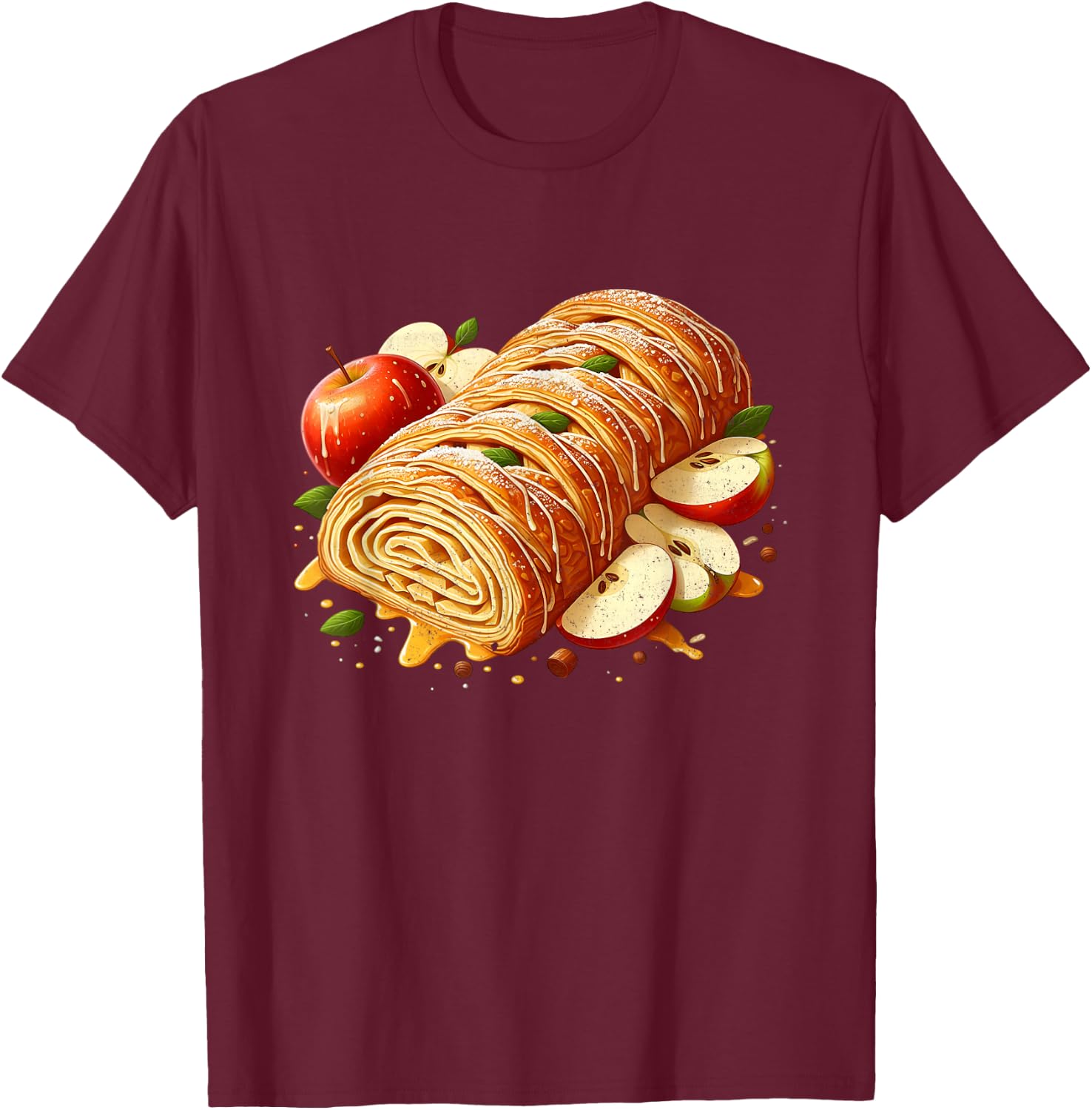 Apple Strudel Cake Design T-Shirt - T-Shirt | Maroon