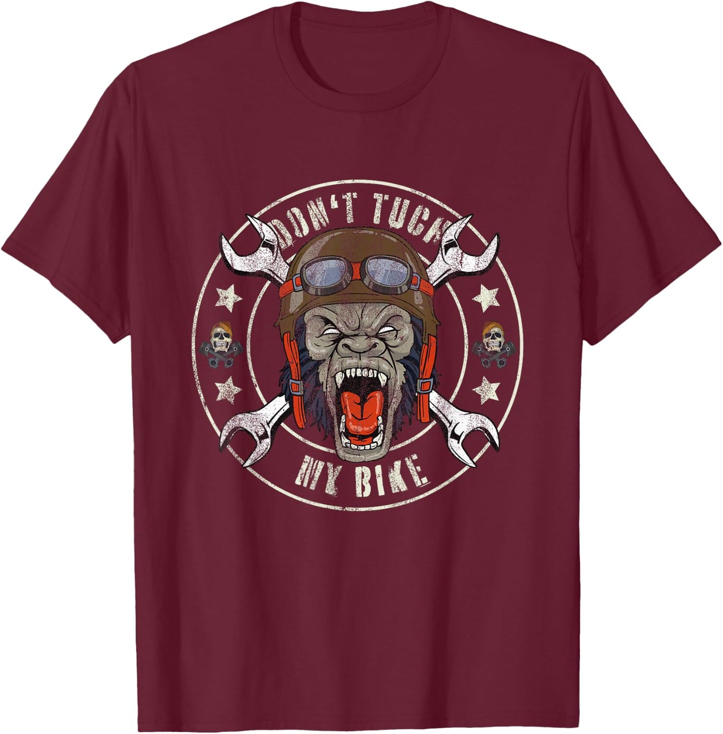 Don't Tuch My Bike Gorilla and Wrenches Biker Mechanic T-Shirt - T-Shirt | Maroon