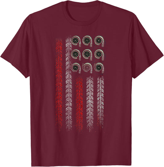 Funny Racing and Drift, Burnout American Patriotic Flag T-Shirt - T-Shirt | Maroon